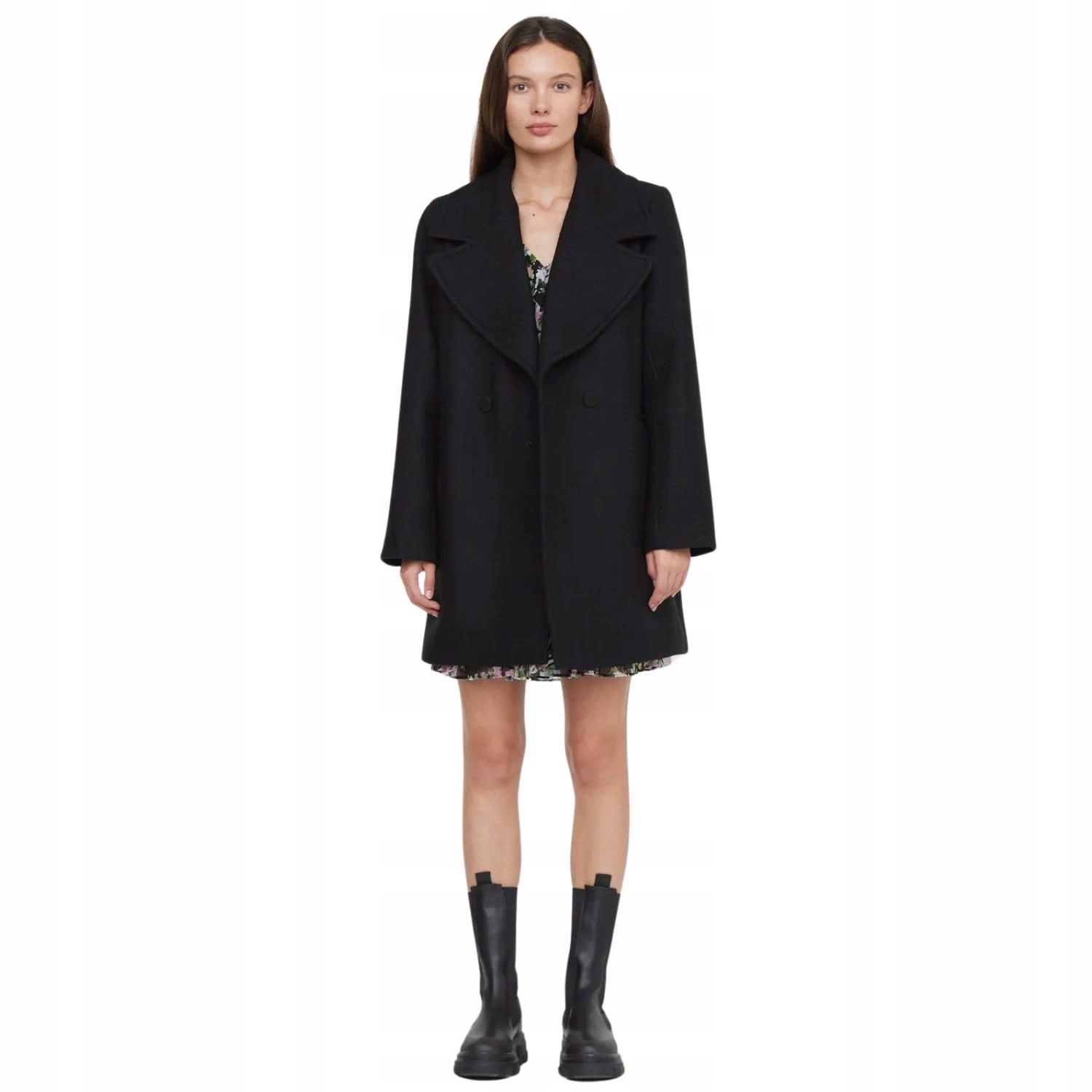 Dámský kabát Sinequanone černý elegantní vlněný lesklý vel.