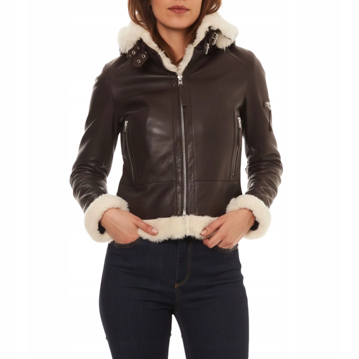 Kožená bunda Isaco dámská kožená hnědá s kožešinou vel. Usa M
