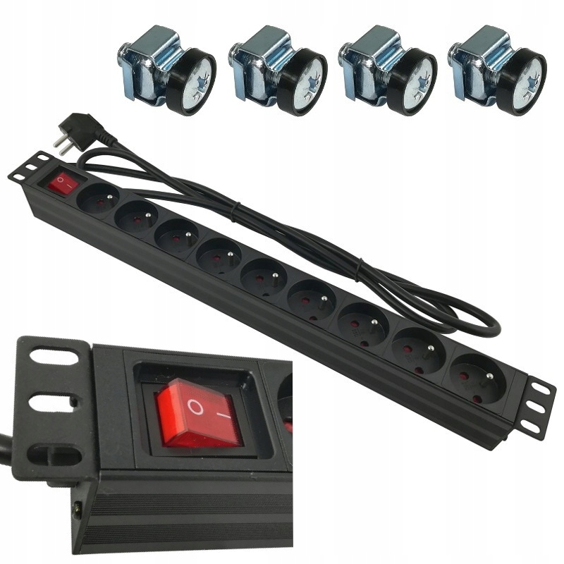 Listwa zasilająca Rack 19'' 9 gn z włącznikiem