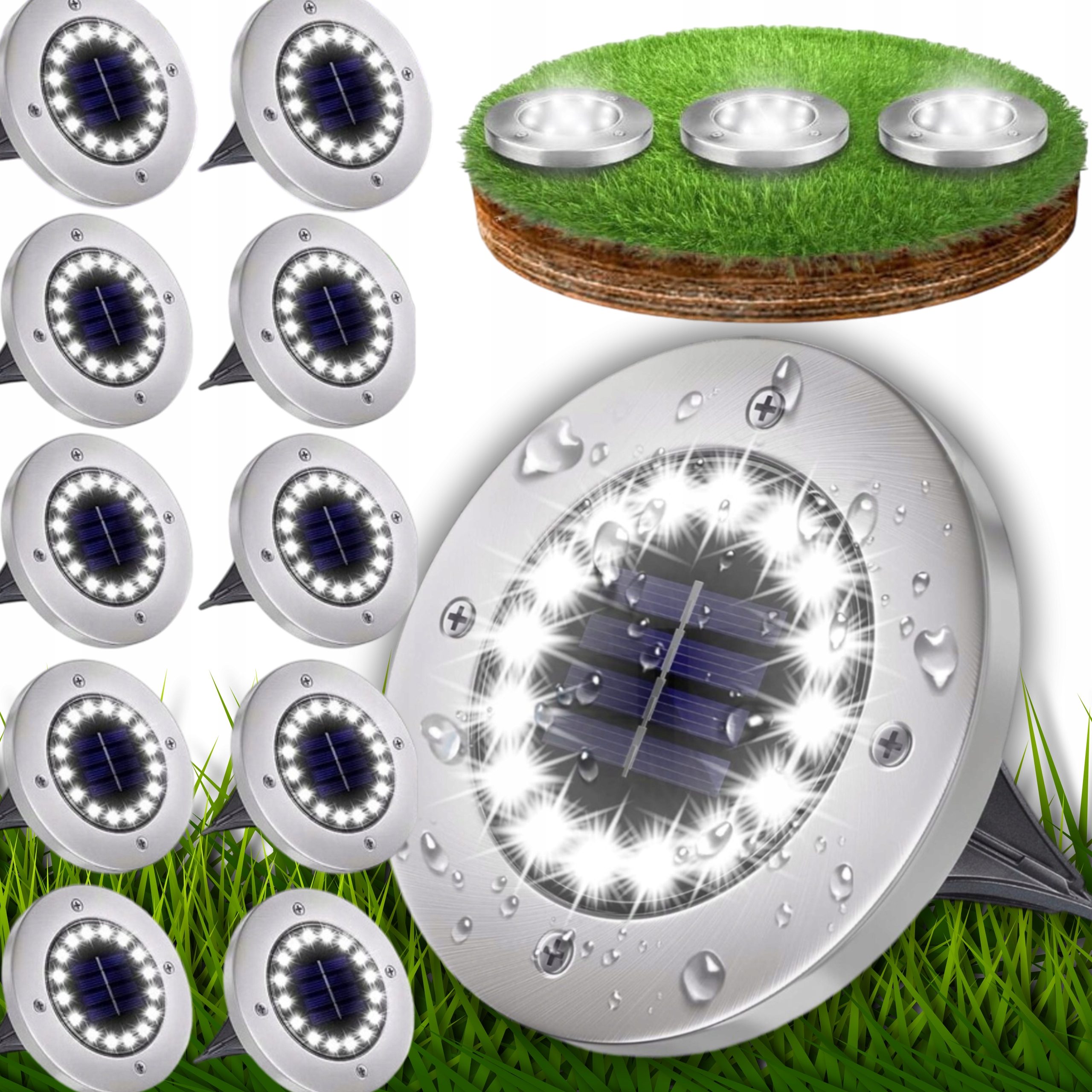 12 X Solární Lampa Zapichovací Zahradní Nájezdová Lampa 16 Led Zemní Disk