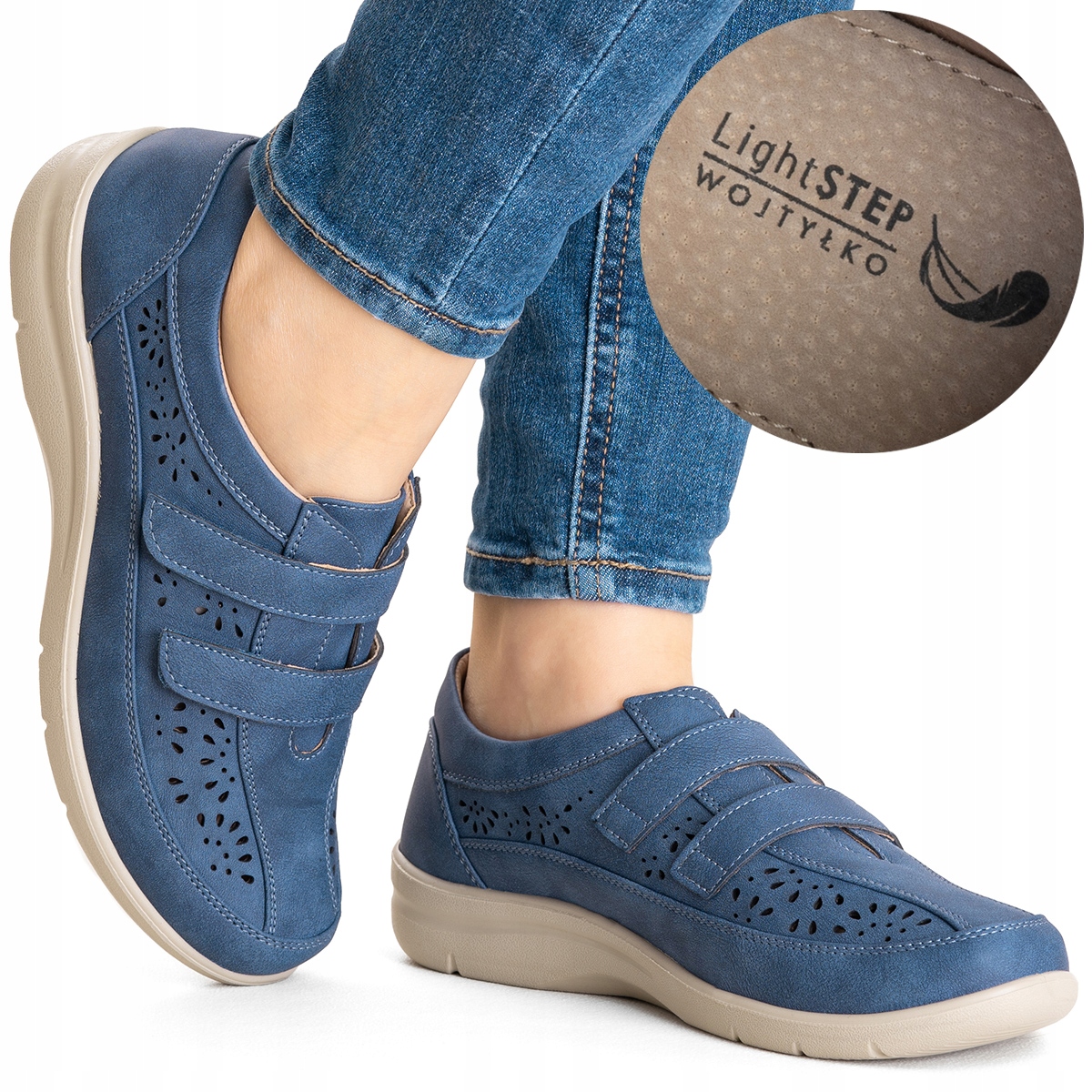 Polobotky v.KŮŽE úhledné Lehké pohodlné Ažurové modré Wojtyłko 36