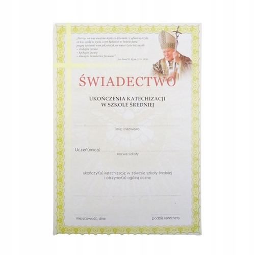 

Świadectwo (szkoła Średnia) Dyplom Katechizacji