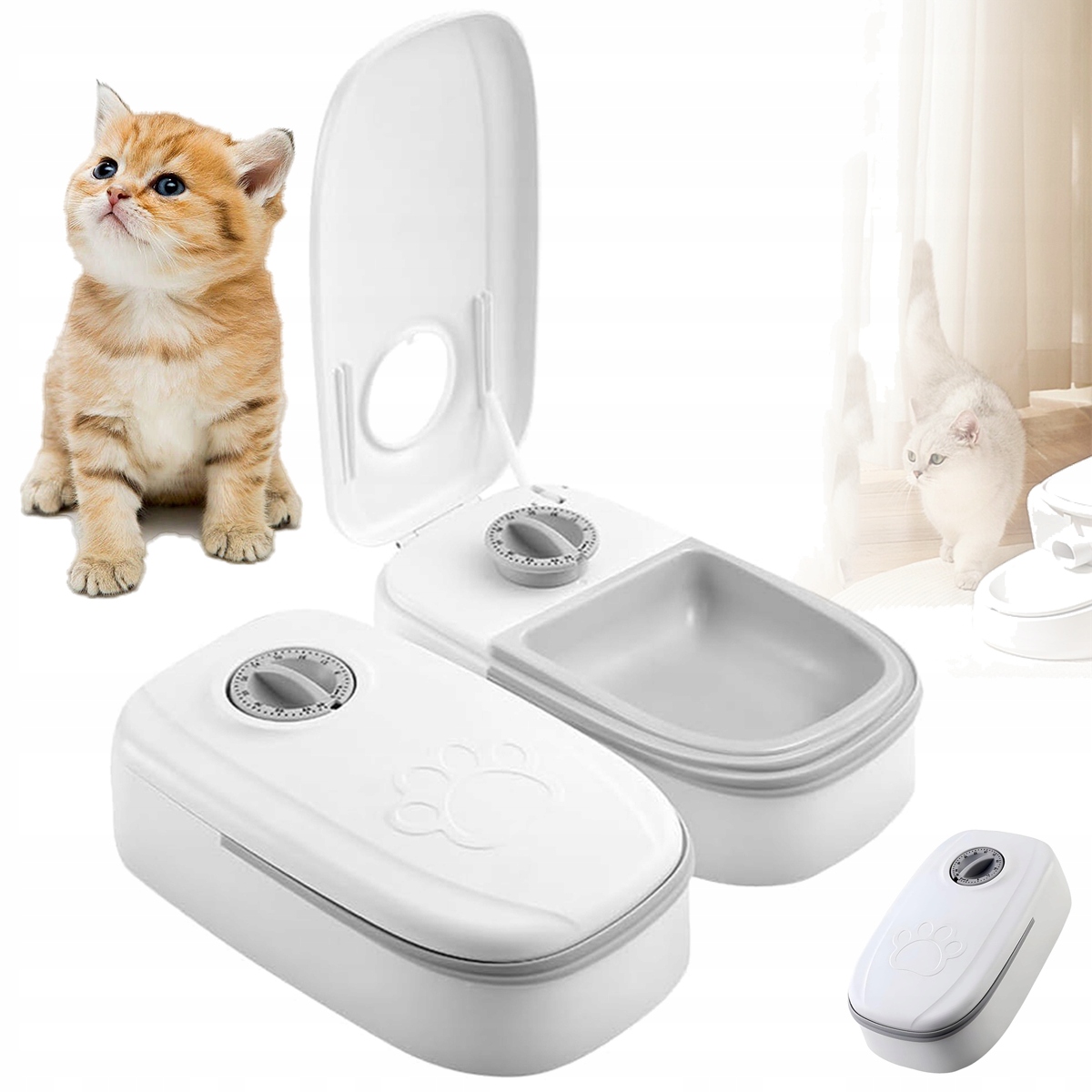 Levně Dávkovač Krmiva Pro Kočky A Psy, 2 Jídla S Hodinovým Časovačem