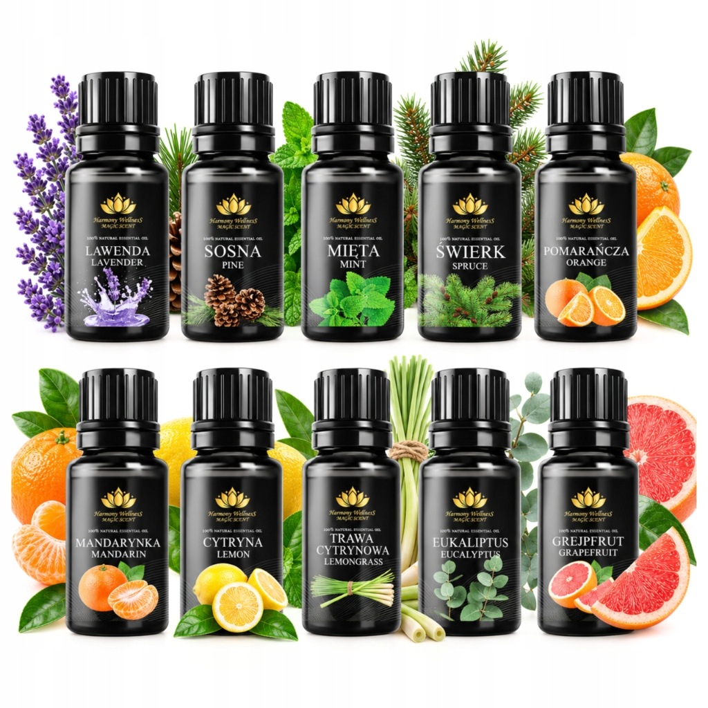 Zestaw 10 Olejków Eterycznych Naturalny Skład Aromaterapia do Kominka