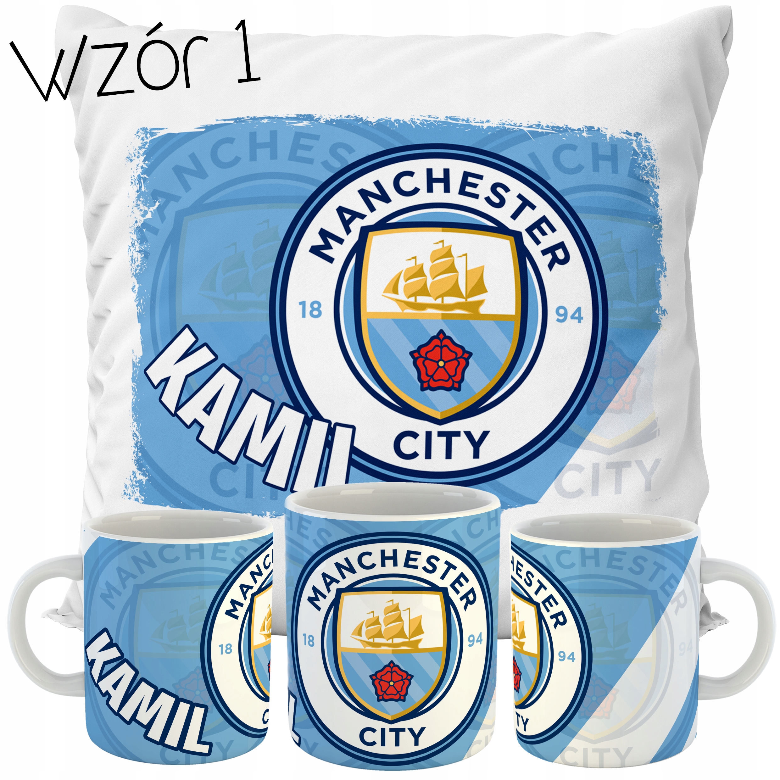 ZESTAW KUBEK + PODUSZKA MANCHESTER CITY F.C IMIĘ Długość 40 cm