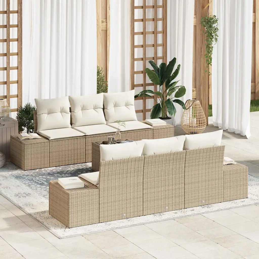 Sada zahradních pohovek 7 pcs Béžová a krémová 55 x 55 x 37 cm Béžová 33556