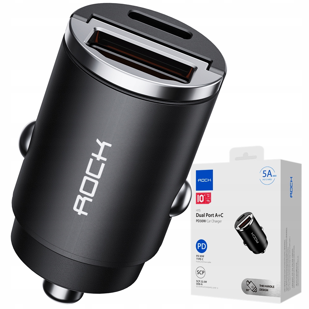

Rock Ładowarka Samochodowa H15 Usb Mocna Pd Qc 30W