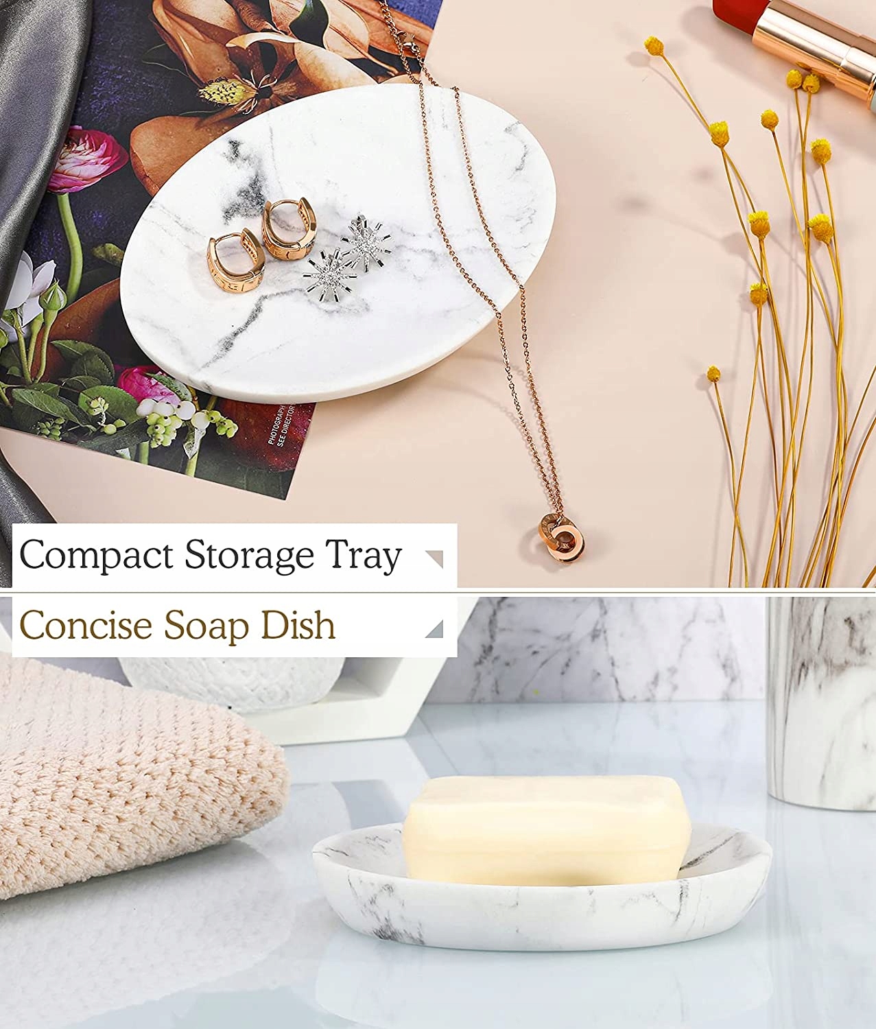 Mydelniczka z ywicy i piasku, owalny wzór marmuru Marka inna