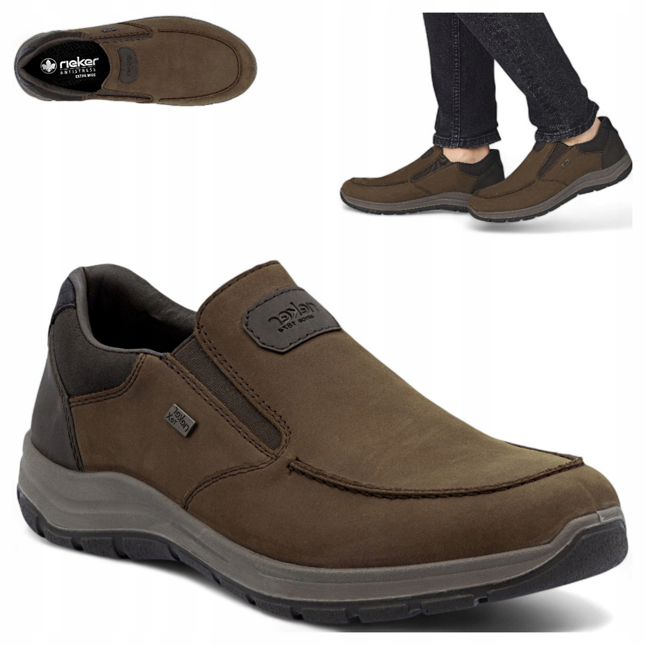 Pánské kožené polobotky 44 Rieker Nazouvací kozačky Podzimní nubuk pohodlné