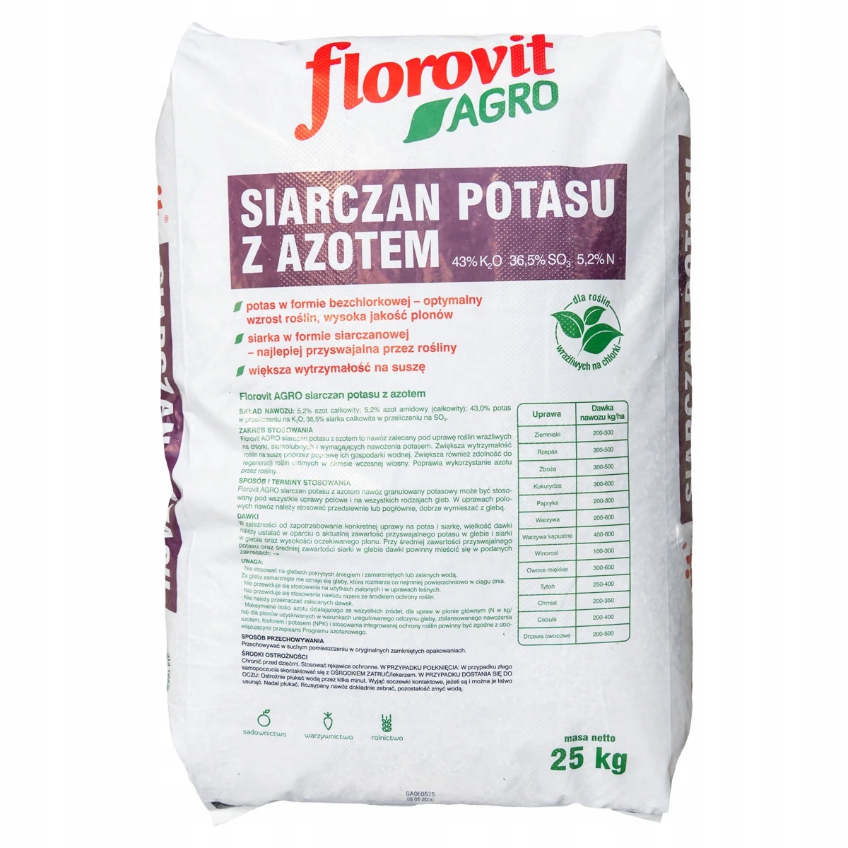 Nawóz Na Lepszy Rozwój Roślin Siarczan Potasu Z Azotem 25 Kg Florovit Agro