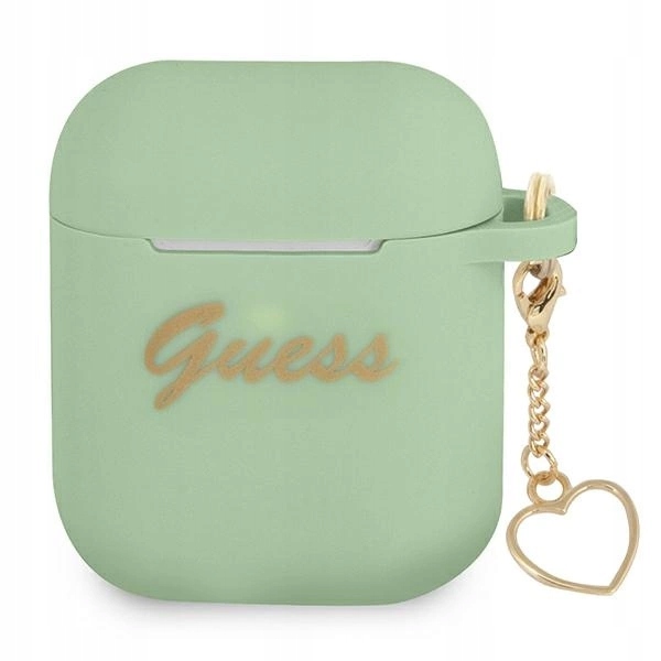 Guess silikonové Pouzdro Charm Heart Collection pro AirPods 1/2 – zelené