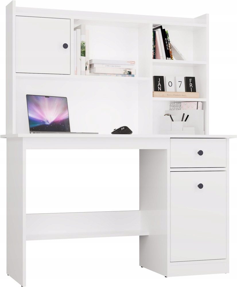 Psací stůl Chester S Nástavcem Bílý 1 Šuplík Skříňka Regál do pokoje