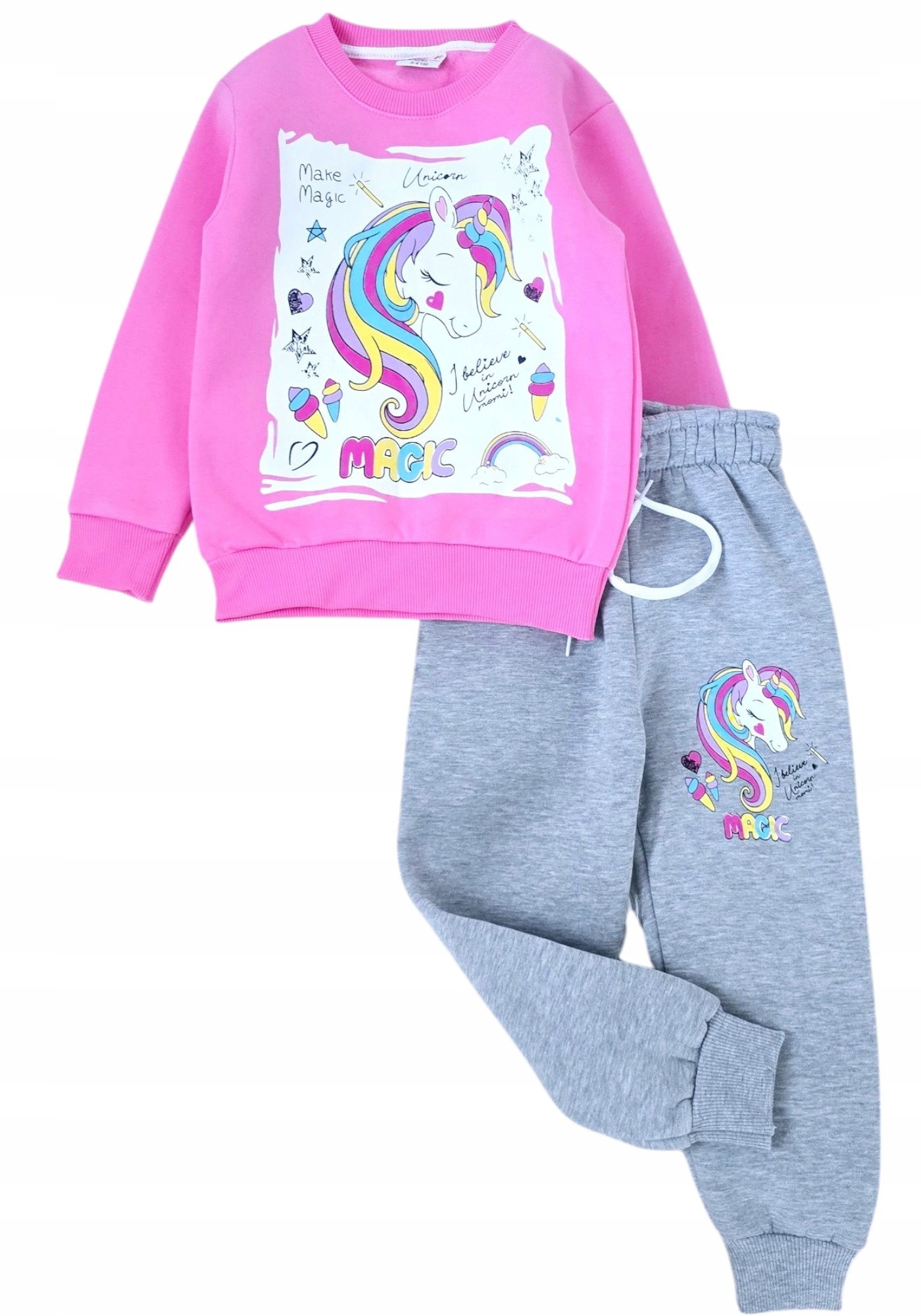 Dres dziewczęcy 122 Różowy bluza spodnie Komplet Unicorn Jednorożec dresy