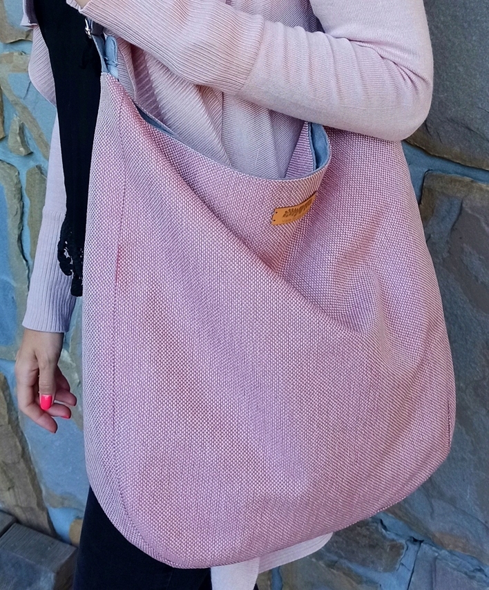 Velká růžová taška s pleteninou XXL na rameno, na pláž, na léto, taška