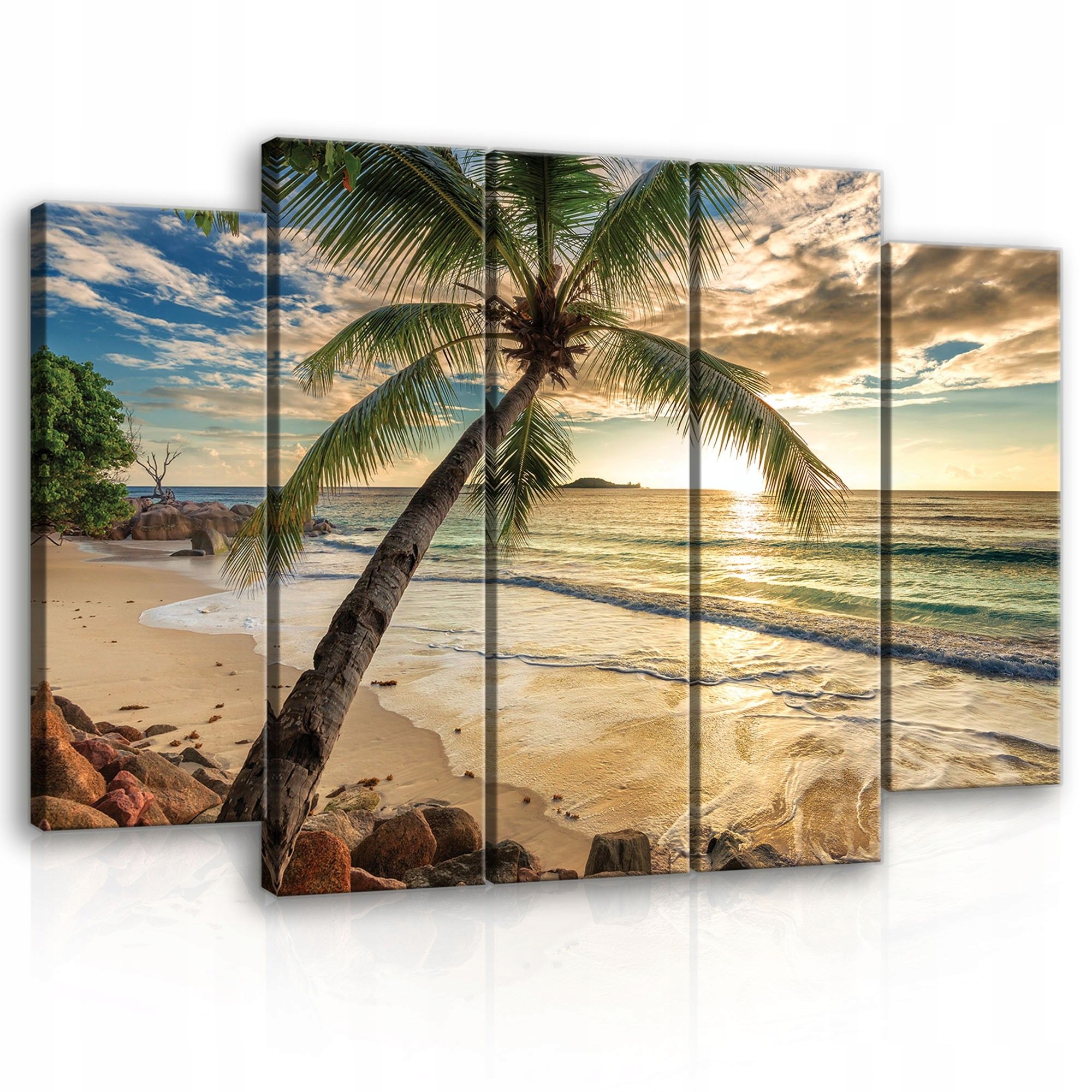 Obraz 150x100 Tropický západ slnka pláž palmy oceán vánok relax