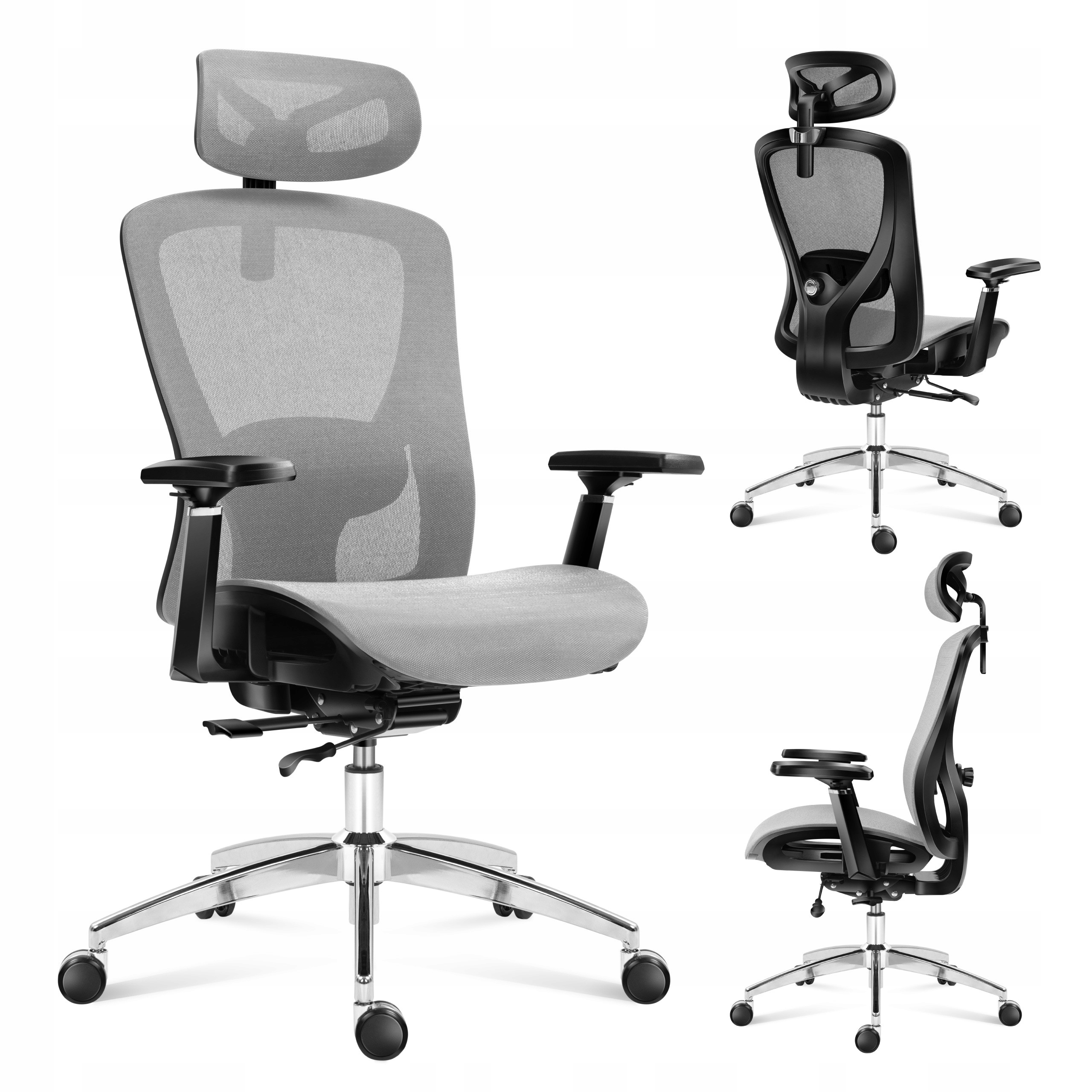 Kancelářská otočná židle Mark Adler šedá, ergonomická, k psacímu stolu do 150 kg