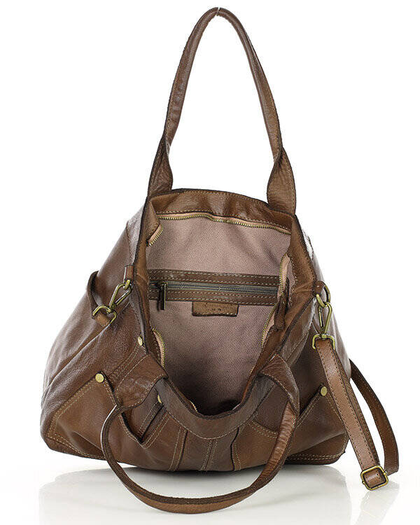 Jeansowa torebka do ręki kuferek skórzany - brąz Wzór dominujący bez wzoru