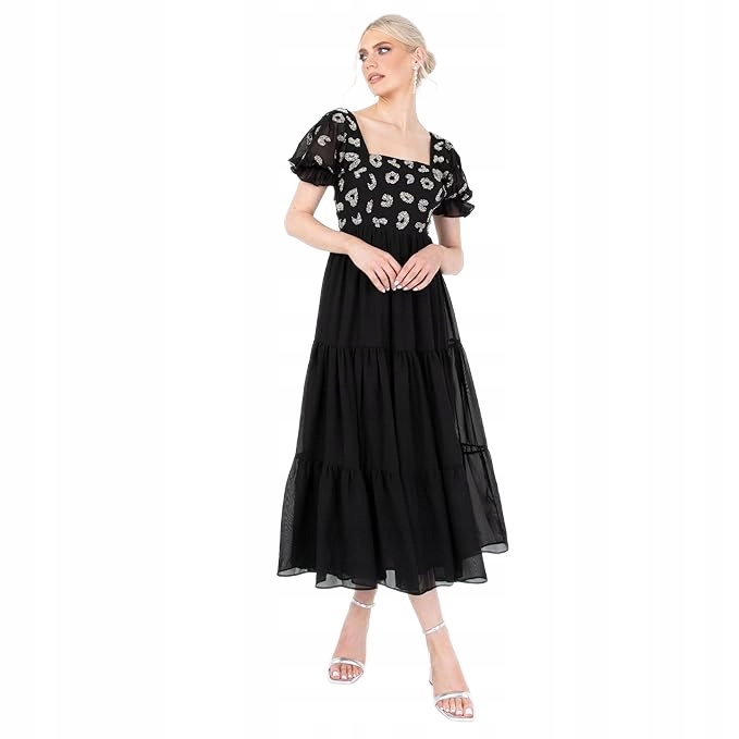 Lovedrobe Černé Šaty MIDI S Krajkovým Výstřihem 40 Jpc
