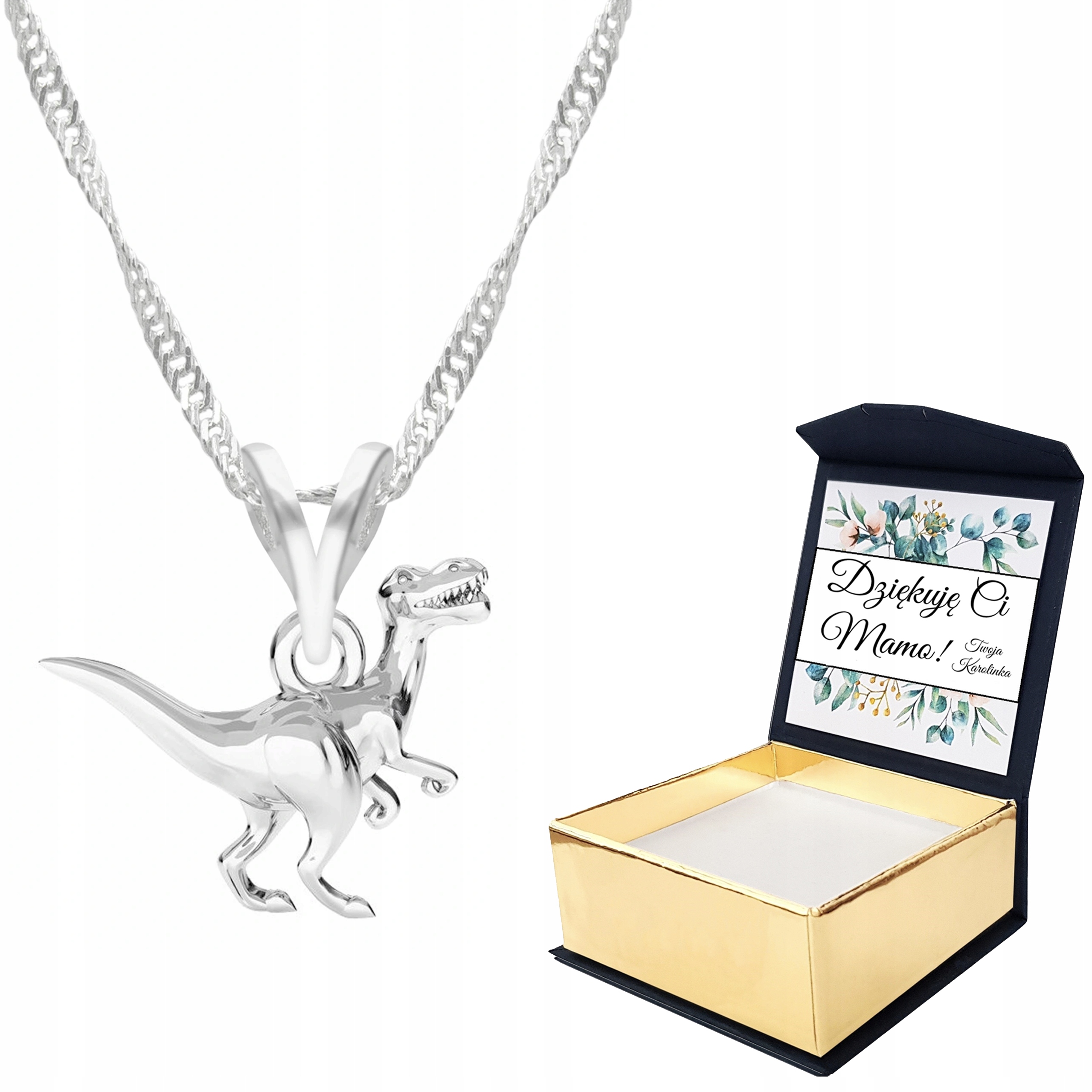 Stříbrný náhrdelník Dinosaurus T-rex Vlastní Potisk