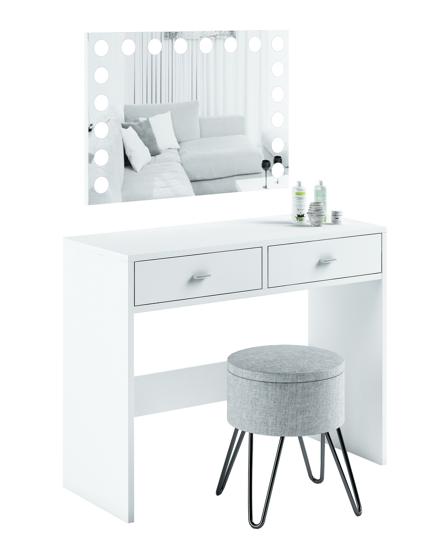 TOALETKA KOSMETYCZNA BIAŁA OŚWIETLENIE LED LUSTRO Wysokość mebla 139 cm