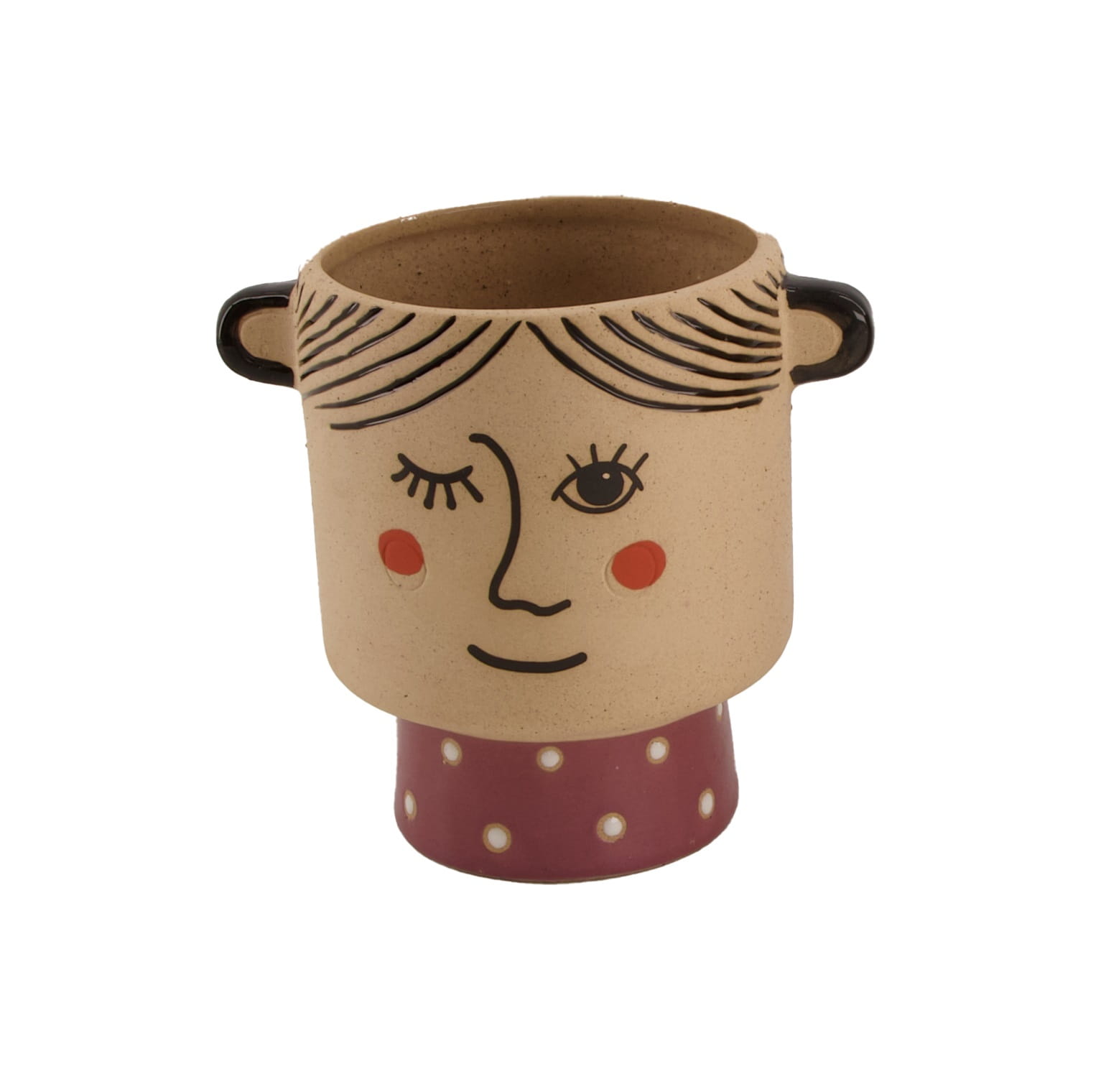 Ceramiczna osłonka z twarzą doniczka nauczyciela