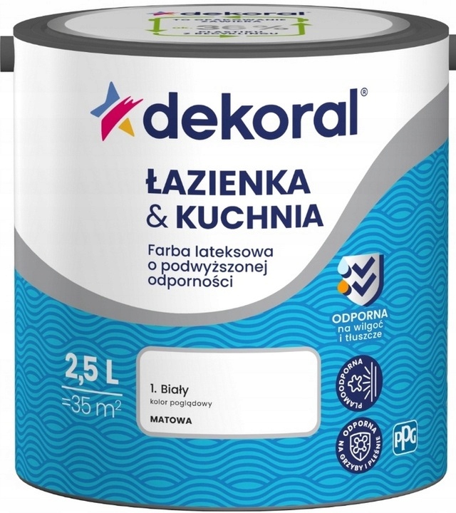 DEKORAL FARBA LATEKSOWA ŁAZIENKA & KUCHNIA 2,5L BIAŁA
