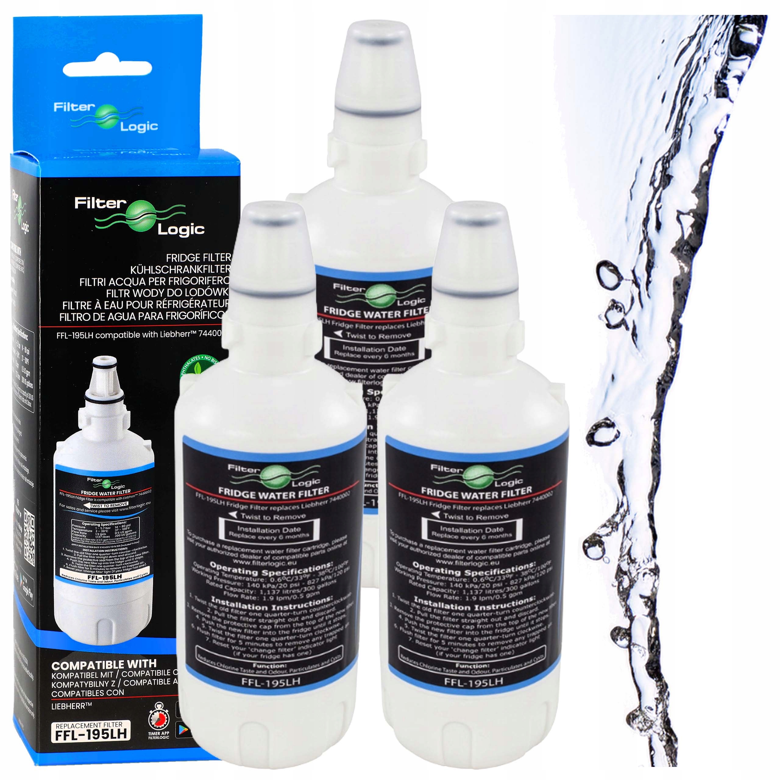 3 szt Filtr wody do lodówki Liebherr 7440002 Miele 7440000 zamiennik