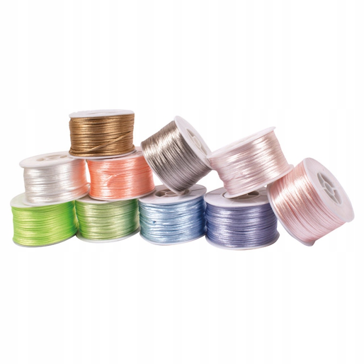 Sada saténových šňůr 10 barev pastel 2 mm x 50 m