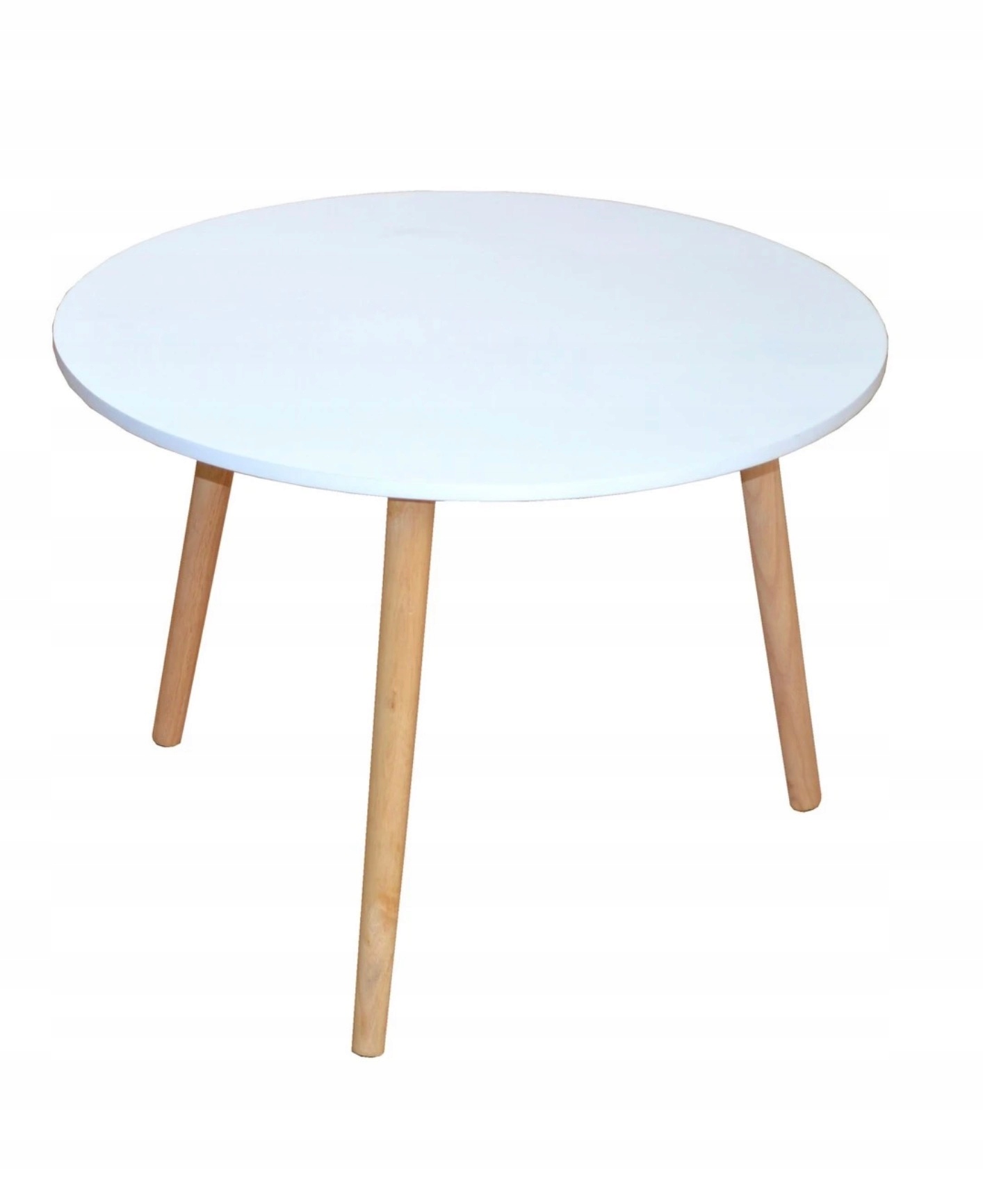 Konferenčný Stolík Okrúhly 60 cm, Biela Mdf doska, Drevené nohy