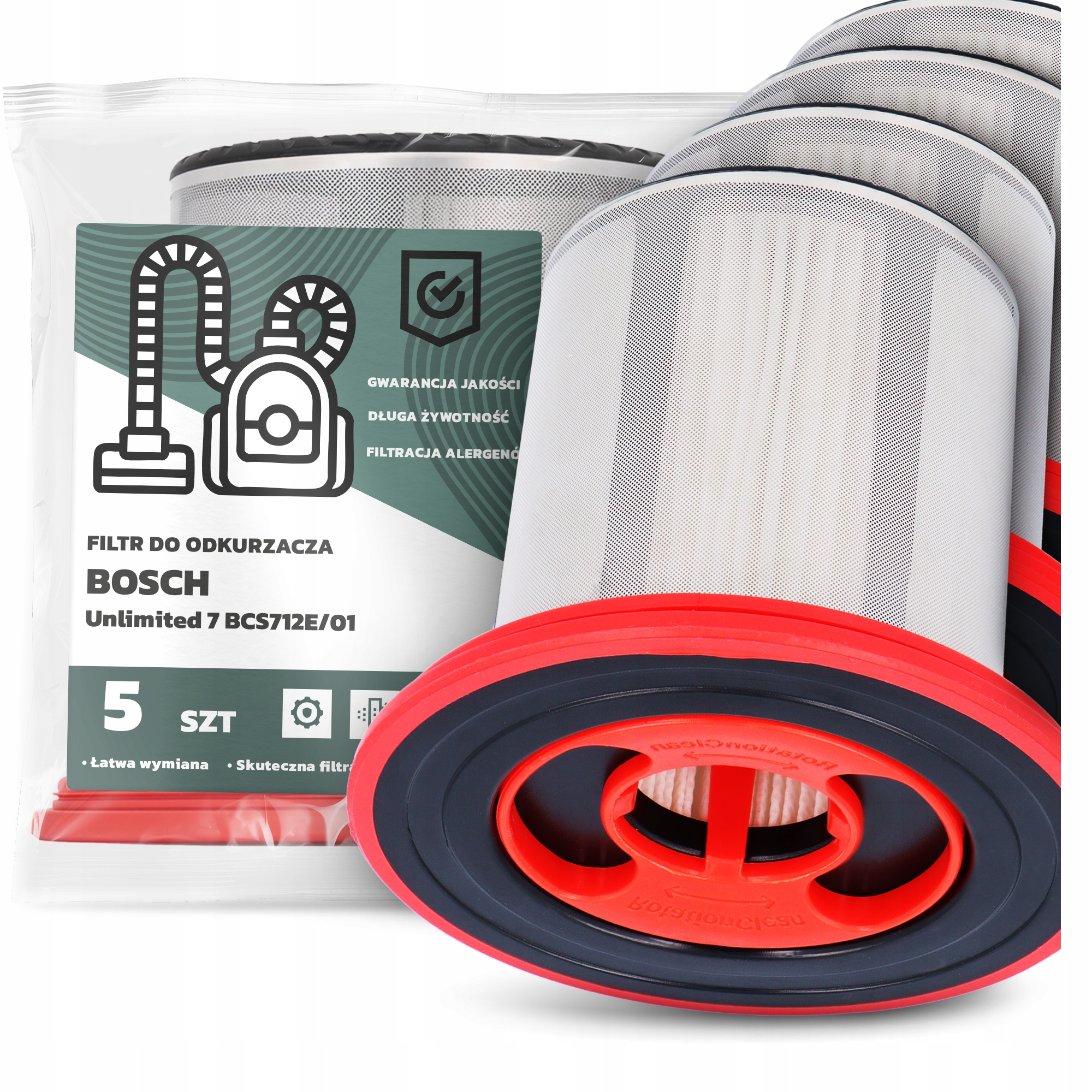 5x Vzduchový Filtr pro Vysavač Bosch Unlimited 7 BCS712E/01 Hepa Em-w