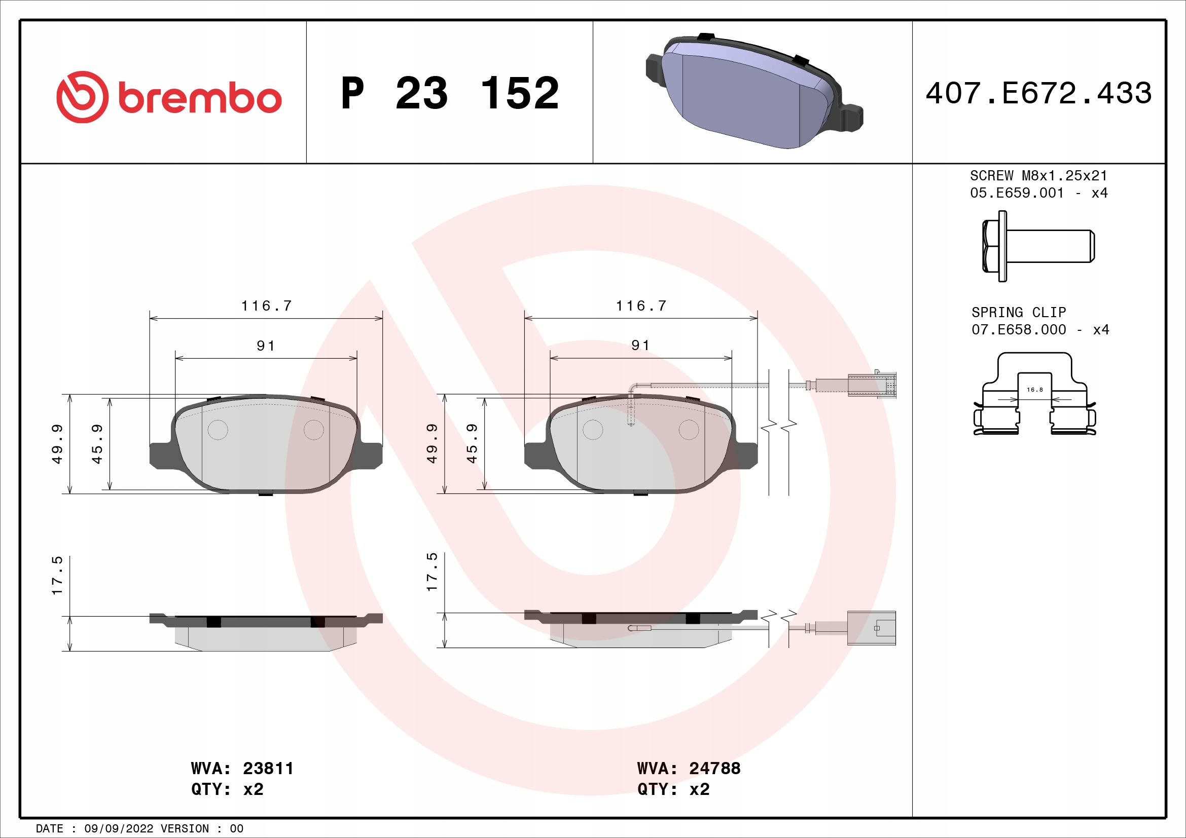 Klocki hamulcowe BREMBO P23152