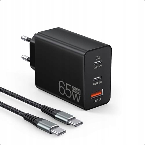 Anykon ŁADOWARKA USB C 65W 3Port Z Kablem 2M Do MacBook iPhone Galaxy Lapto