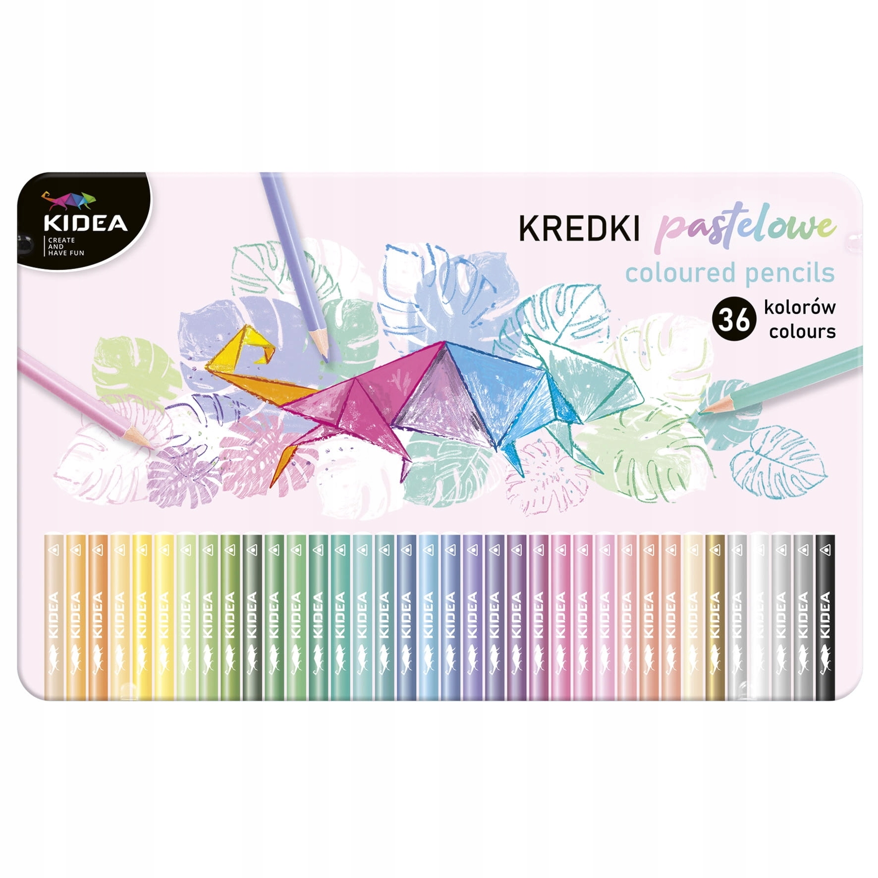 

Kredki pastelowe trójkątne w metalowym pudełku,