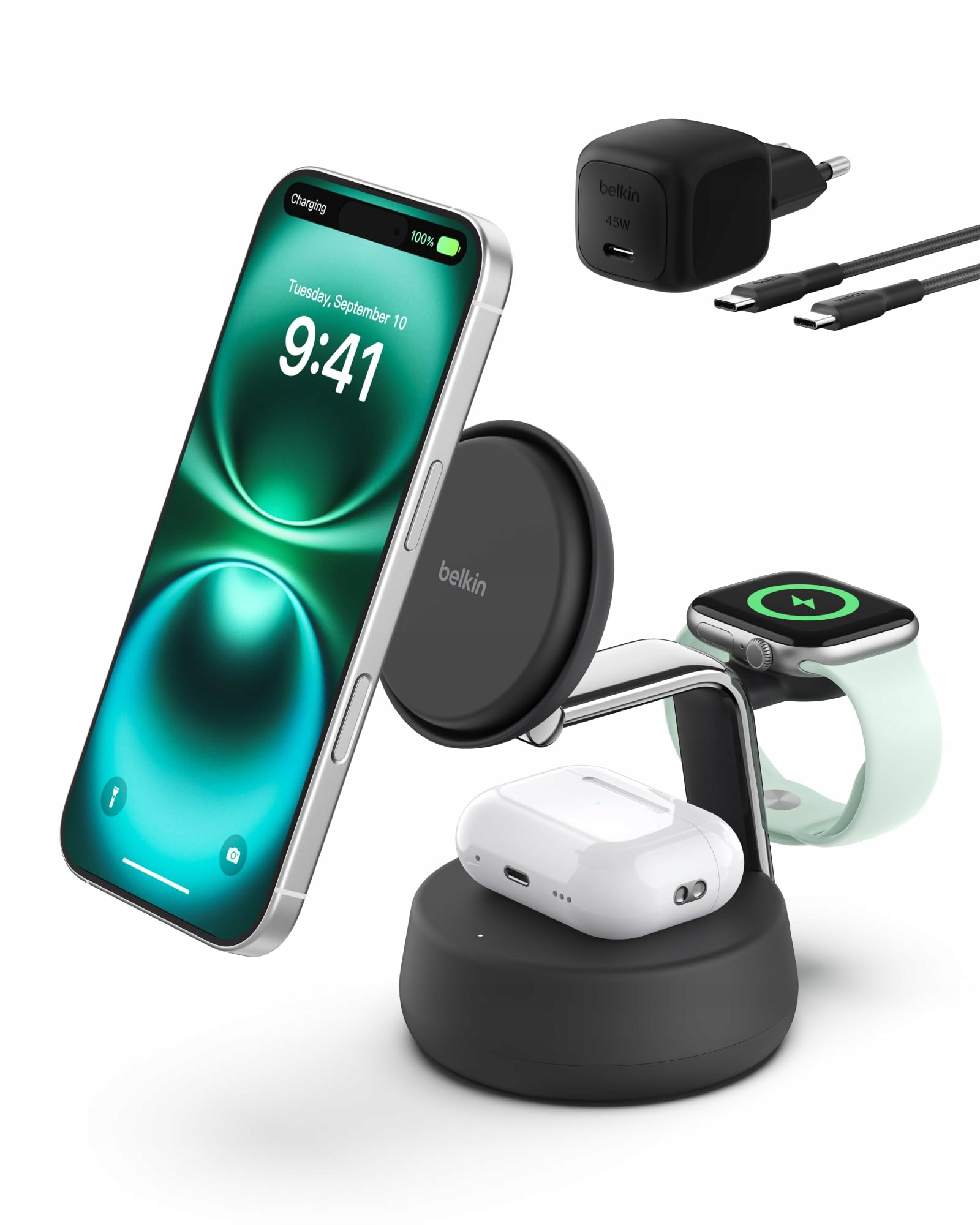 Belkin UltraCharge Pro 25 W 3 v 1 indukčná nabíjacia stanica, čierna