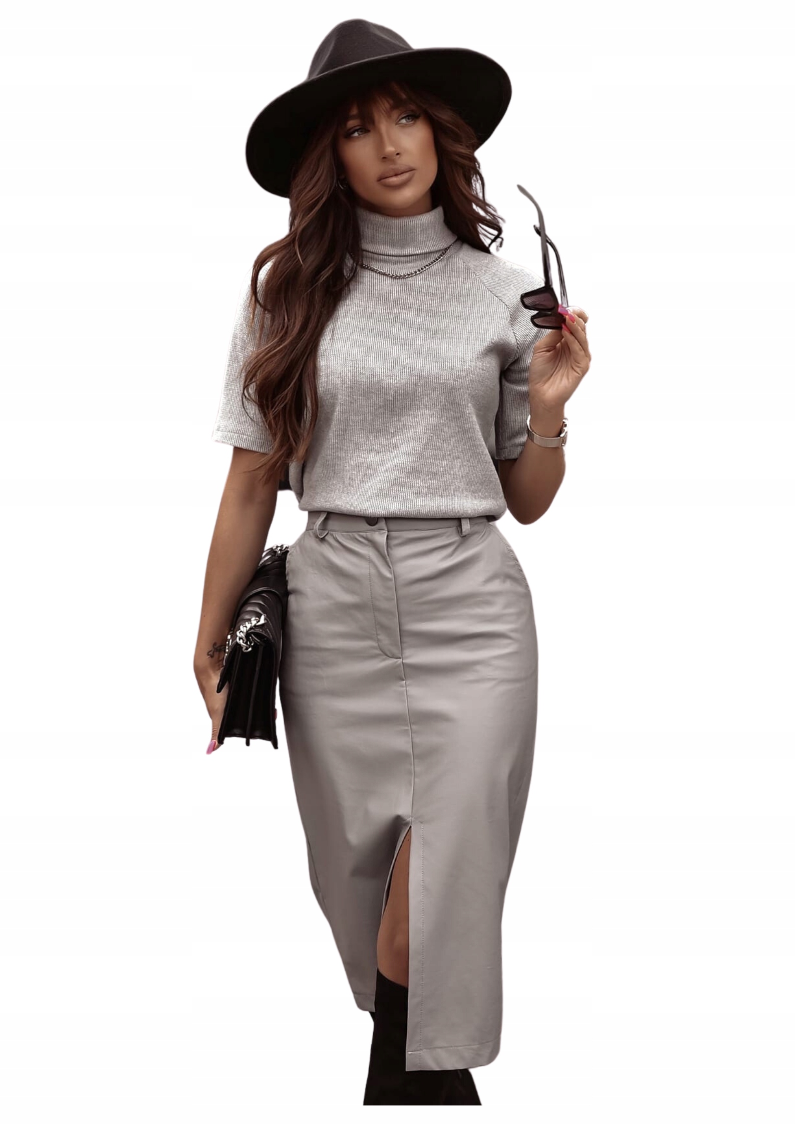 Sukně s rozparkem eco kůže Xana světle šedá S