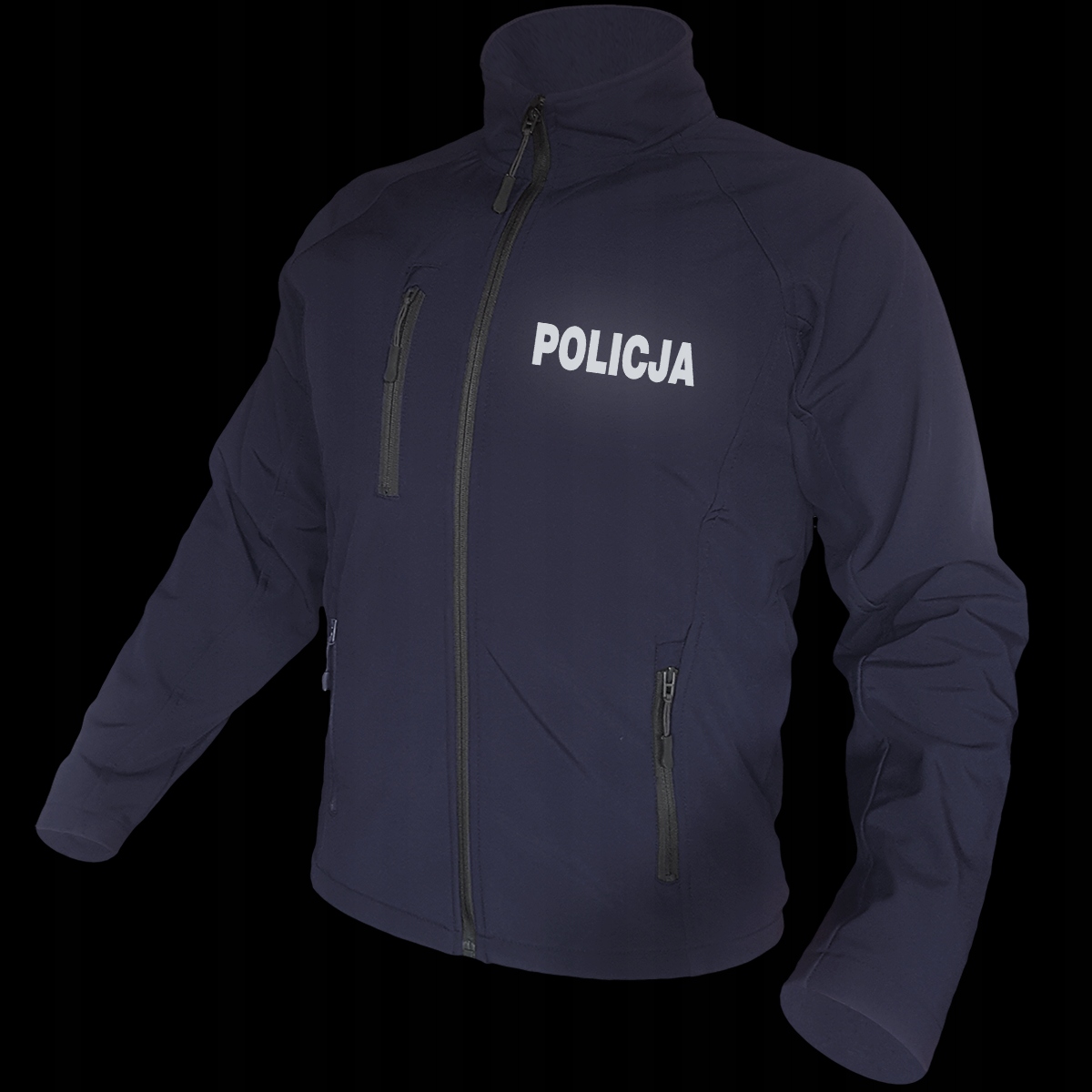 Granatowa Kurtka Softshell Policja Nadruk Odblask Flex Rozmiar L