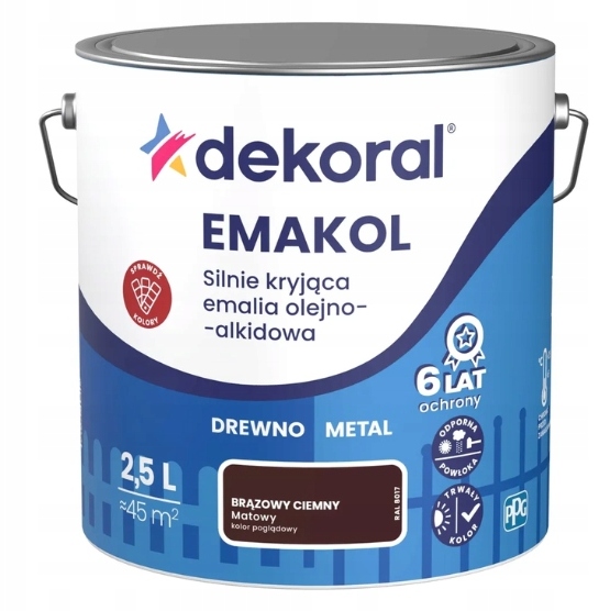 Dekoral Emalia do drewna i metalu Emakol Brązowy Ciemny Matowa 2,5L