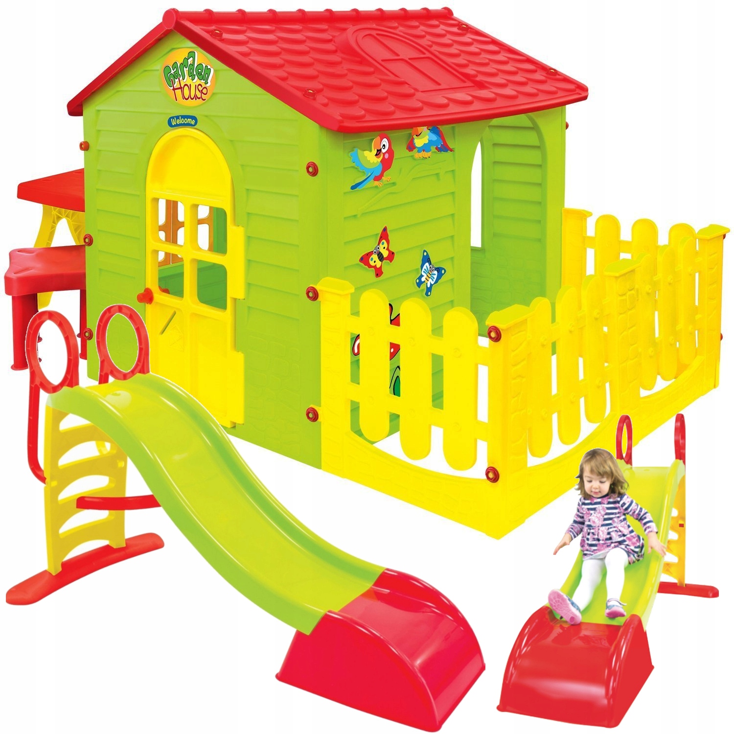 

Domek Zjeżdżalnia Stolik Plac Zabaw Zestaw 3W1