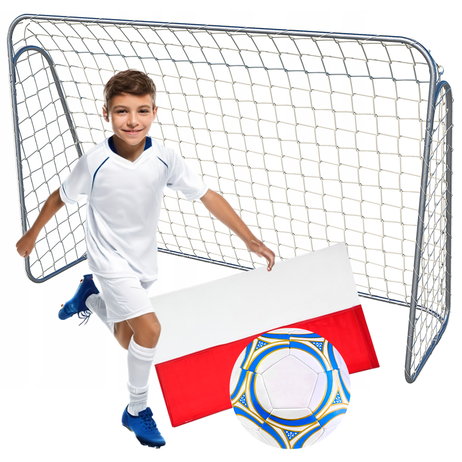 Velká kovová fotbalová branka s míčem a vlajkou Polský pro děti