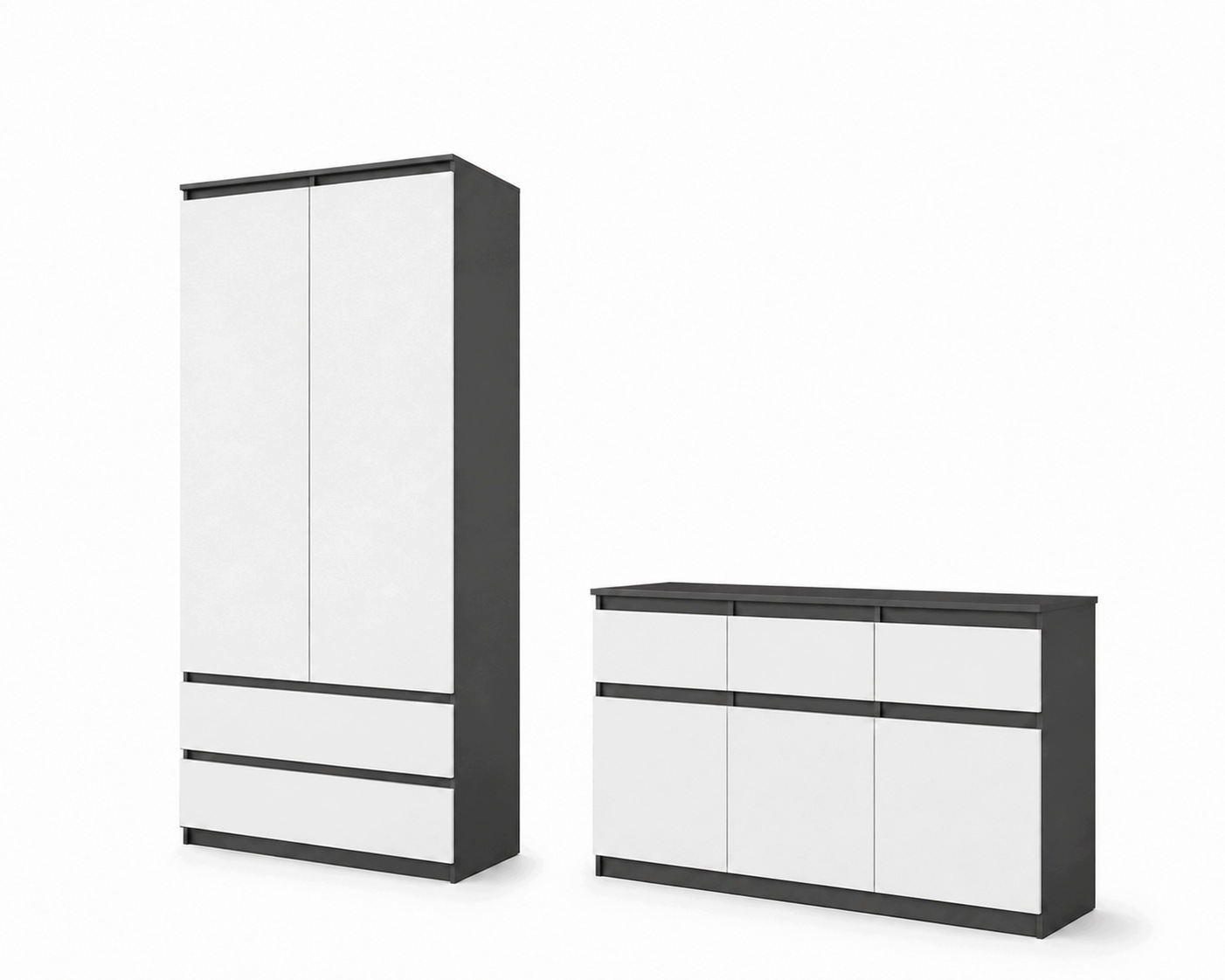 Sada Nábytku Antracitová/biela Matná Skriňa (2D,2S) Komoda (3D,3S)