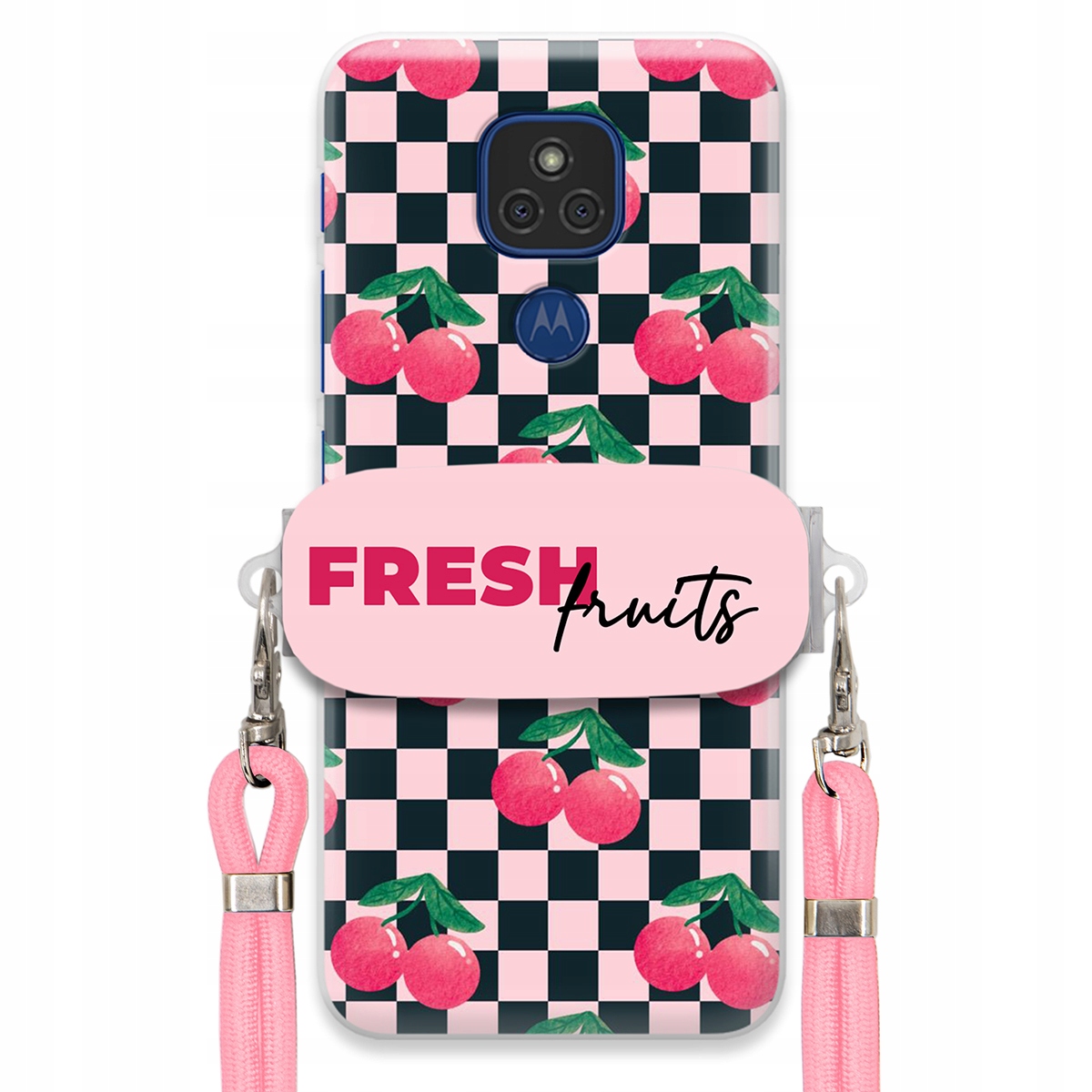 Puzdro na Motorola G9 Play Crossbody vodítko držiak šachovnice Fresh Fruits