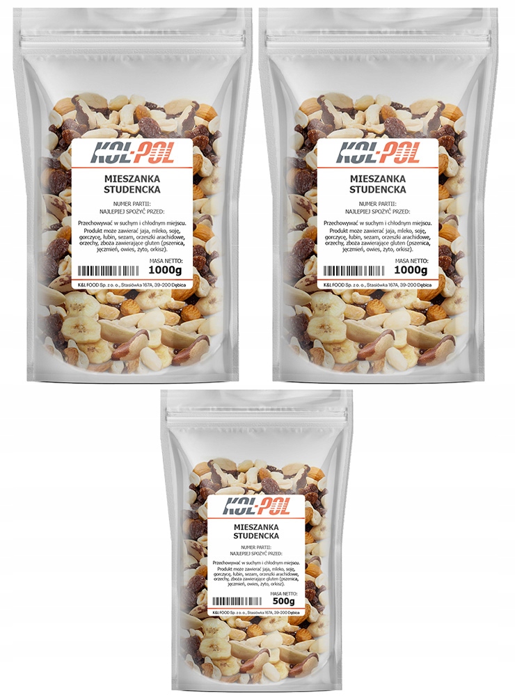 Levně Studentská Směs 2,5 kg Ořechy bakalie přírodní svačinka Kol-Pol