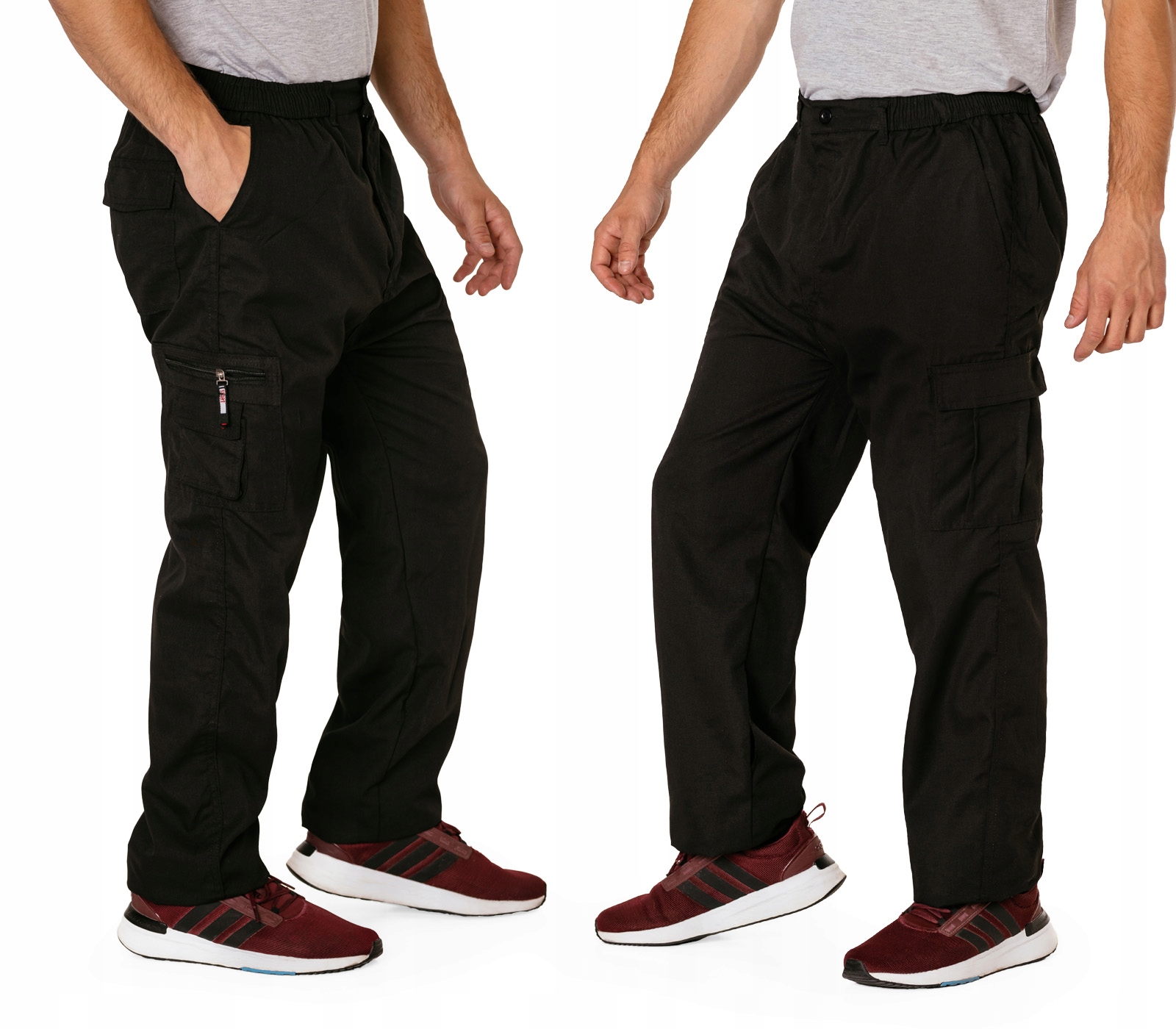 Czarne Spodnie Bojówki Męskie Trekingowe Militarne Cargo 6 Kieszeni 157 XL