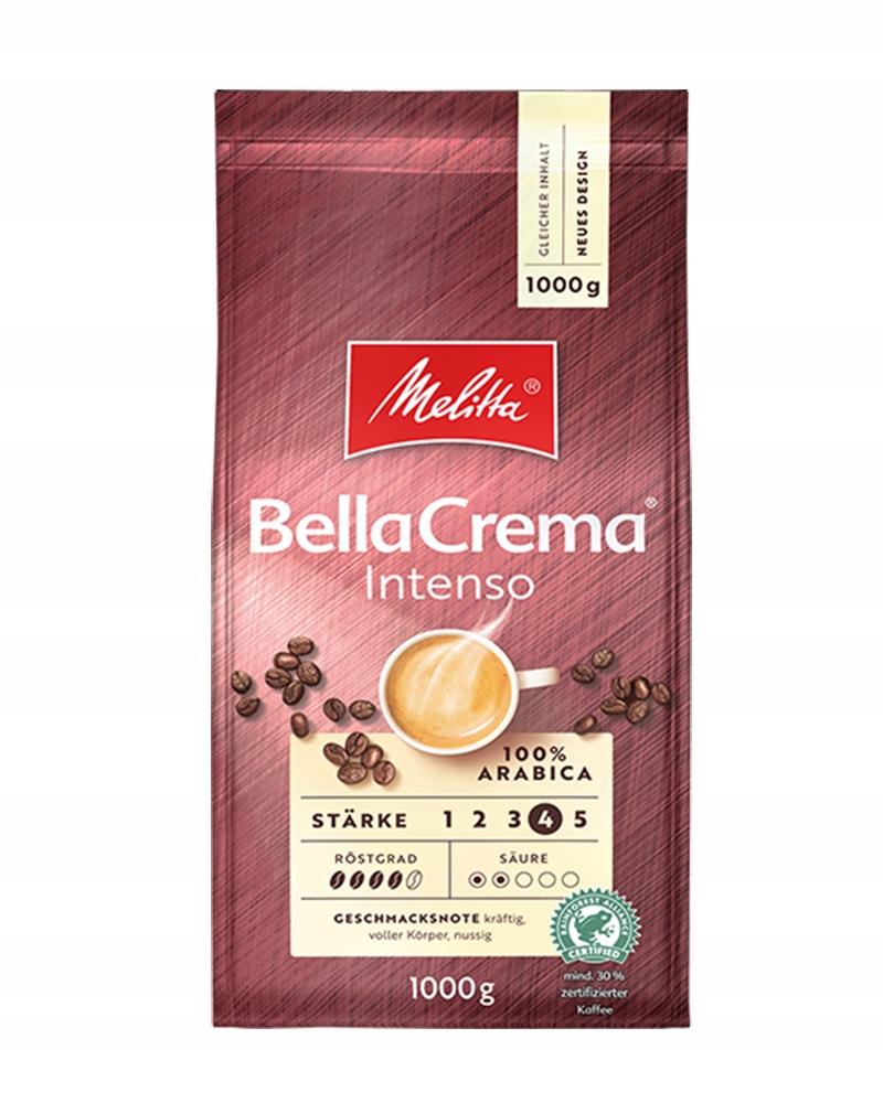 Levně Káva zrnková Arabica Melitta Bella Crema Intenso čokoládové tóny 1 kg