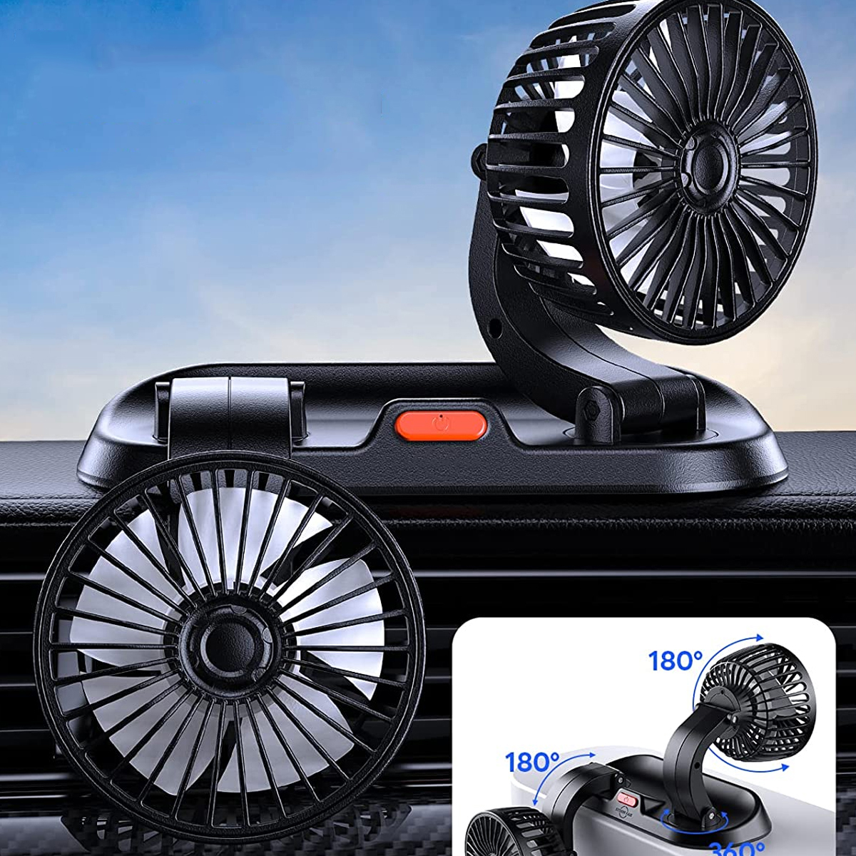 WENTYLATOR SAMOCHODOWY USB PODWÓJNY WIATRAK DMUCHAWA SAMOCHODOWA 360° EAN (GTIN) 0889997414003