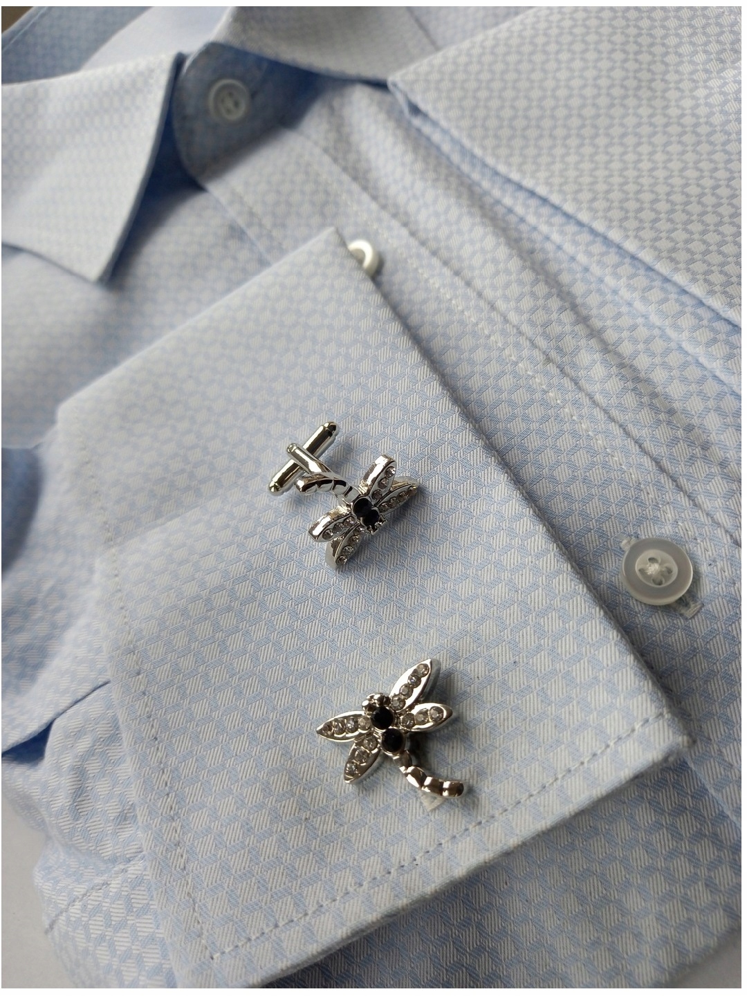 Stříbrné manžetové knoflíčky na košilích Exc Stříbrná vážka s onyxem a zirkony