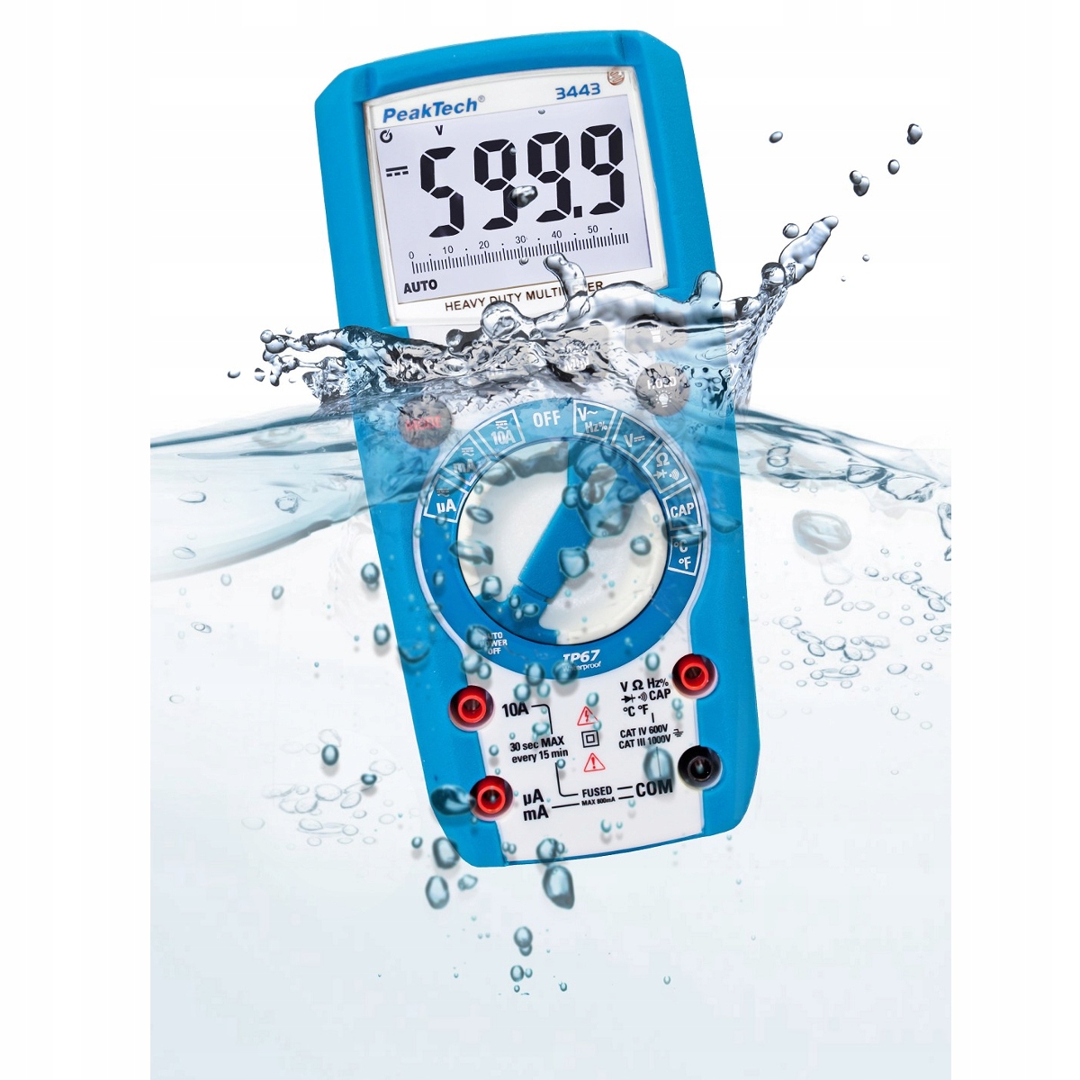 Digitálny multimetr LCD bargraf vodotesný IP67, Led podsvietenie