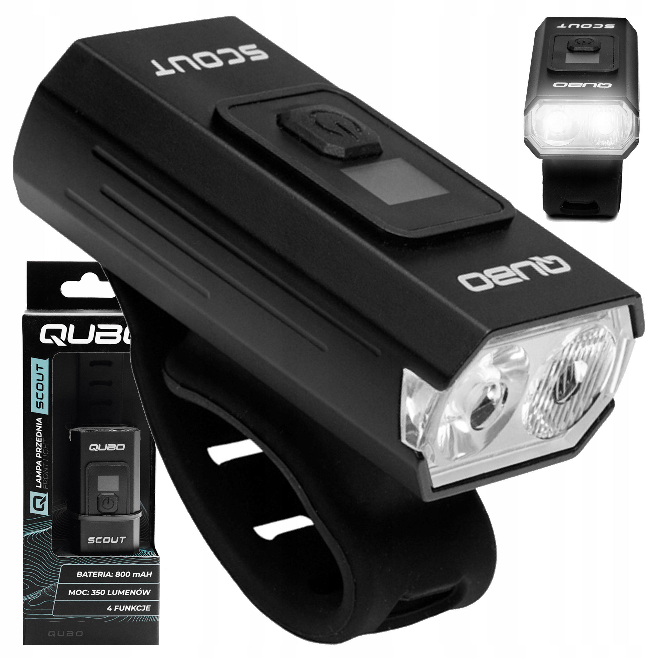 Przednia Lampka Rowerowa Qubo Scout 350 lm 800 mAh 4 Funkcje Ładowana Usb