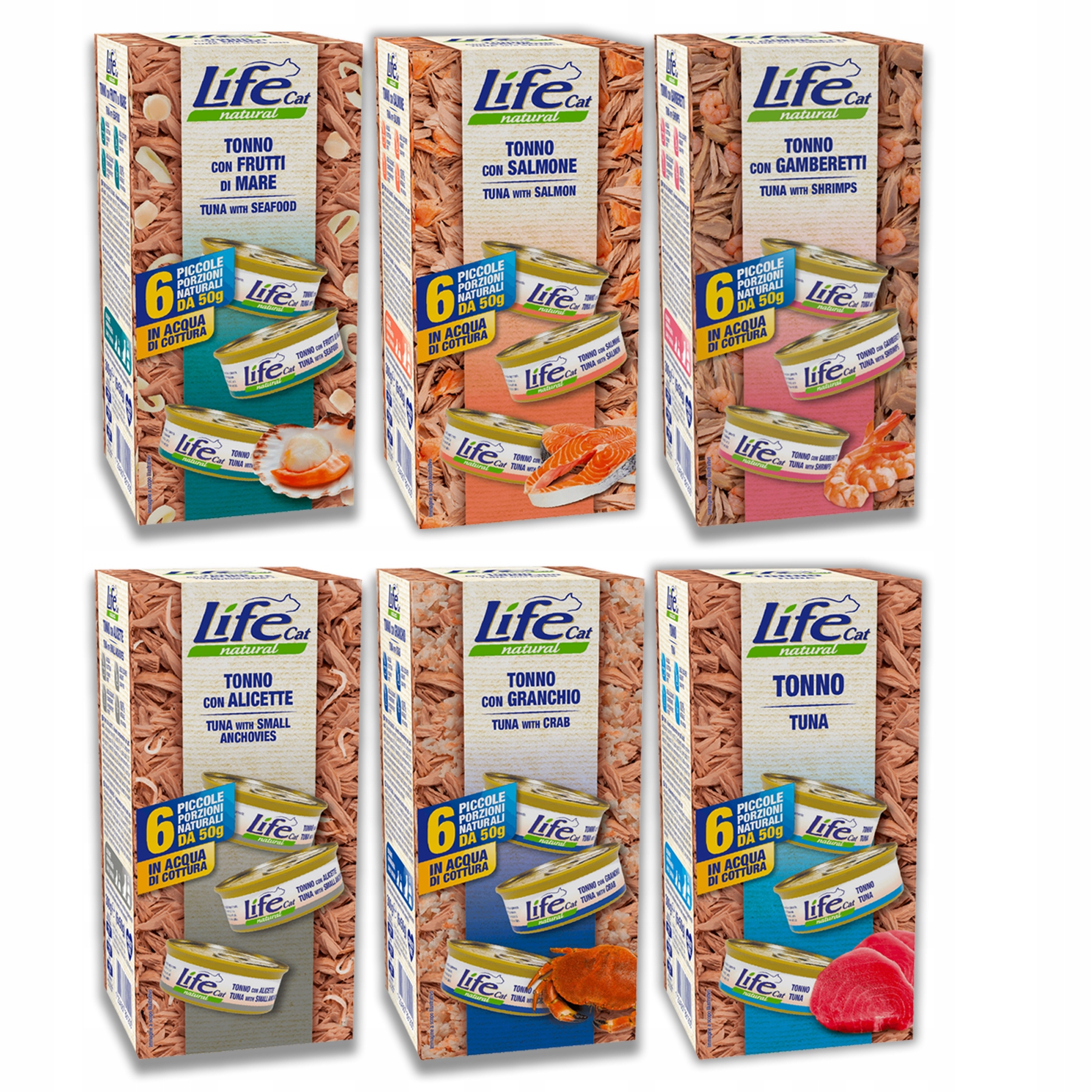 Levně Life Cat Multibox Krmivo pro kočky konzerva 6x50g 6 ks MIX 6 rybích příchutí