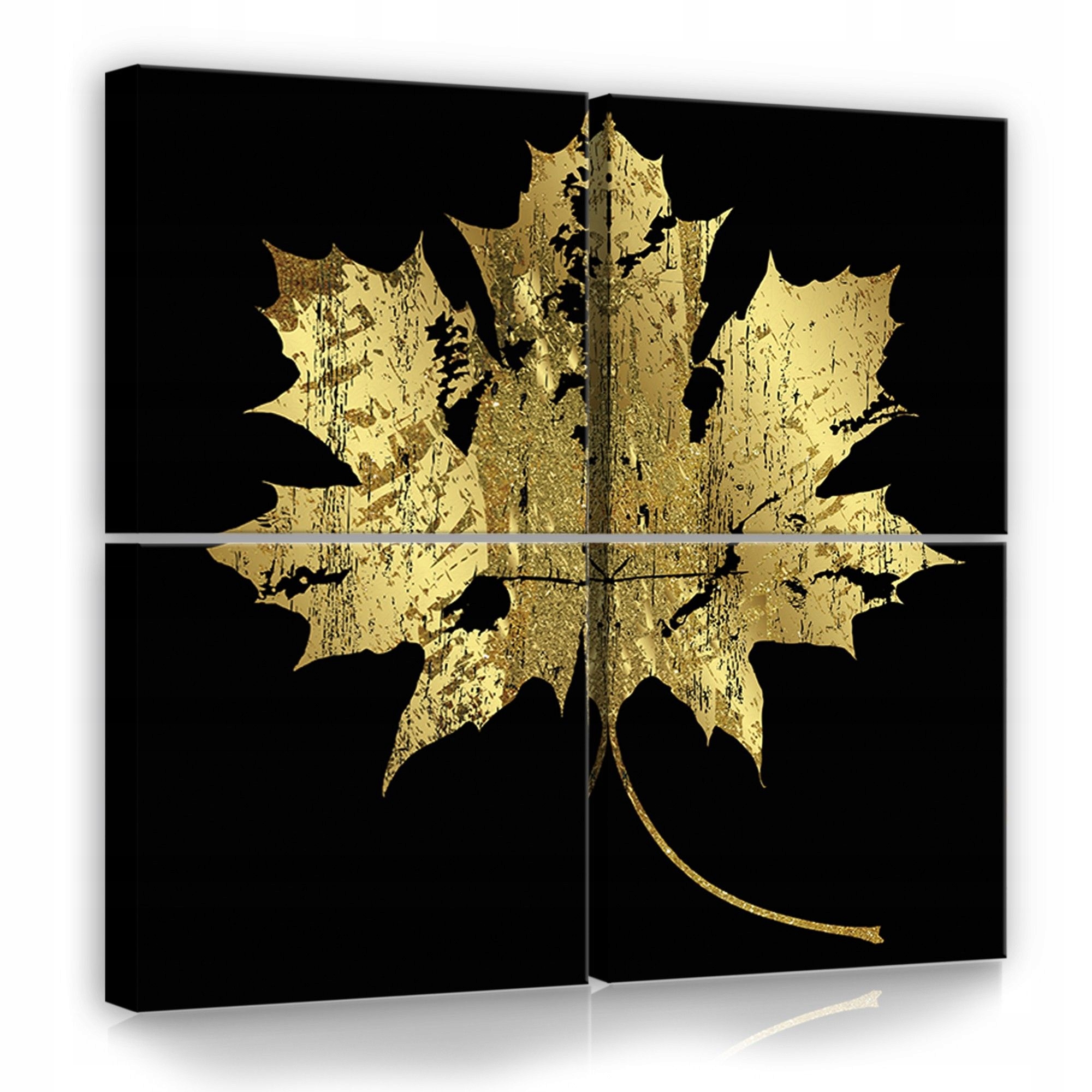 Obraz 50x50 Zlatý javorový list, černé pozadí, zlatá textura, luxusní umění